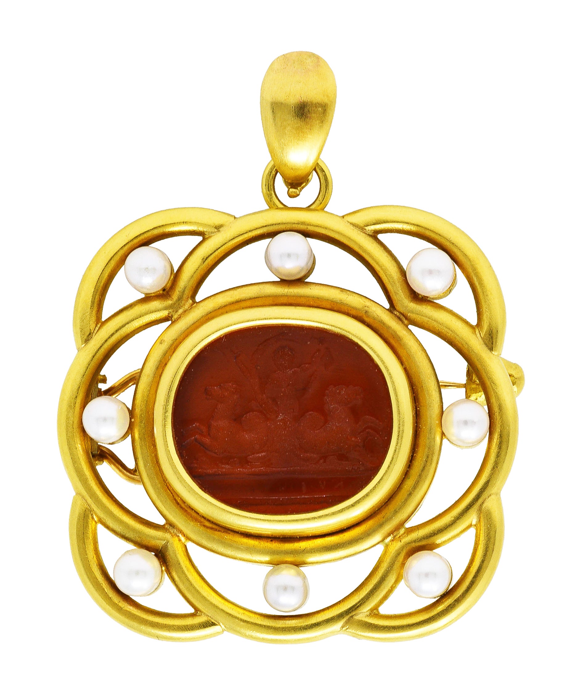 Elizabeth Locke Pearl Venetian Glass Intaglio 18 Karat Yellow Gold Poseidon Enhancer Pendant Brooch Wilson's Estate Jewelry