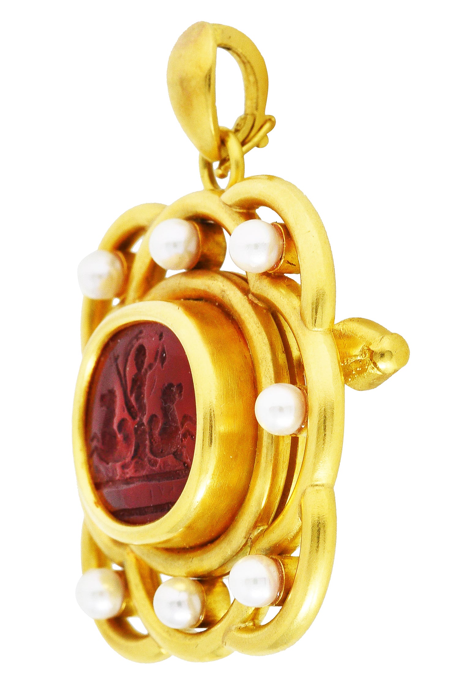 Elizabeth Locke Pearl Venetian Glass Intaglio 18 Karat Yellow Gold Poseidon Enhancer Pendant Brooch Wilson's Estate Jewelry