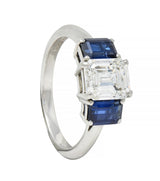 Tiffany & Co. 2.71 CTW Emerald Cut Diamond Sapphire Platinum Ring GIA