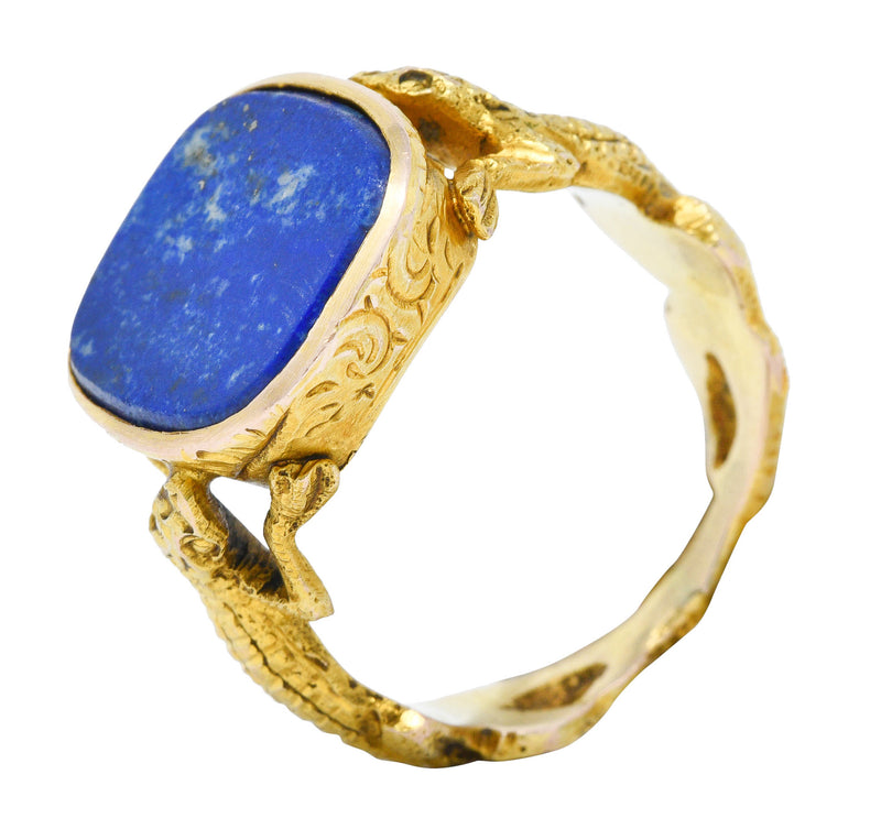1900 Victorian Lapis Lazuli 14 Karat Gold Lizard Unisex Signet RingRing - Wilson's Estate Jewelry