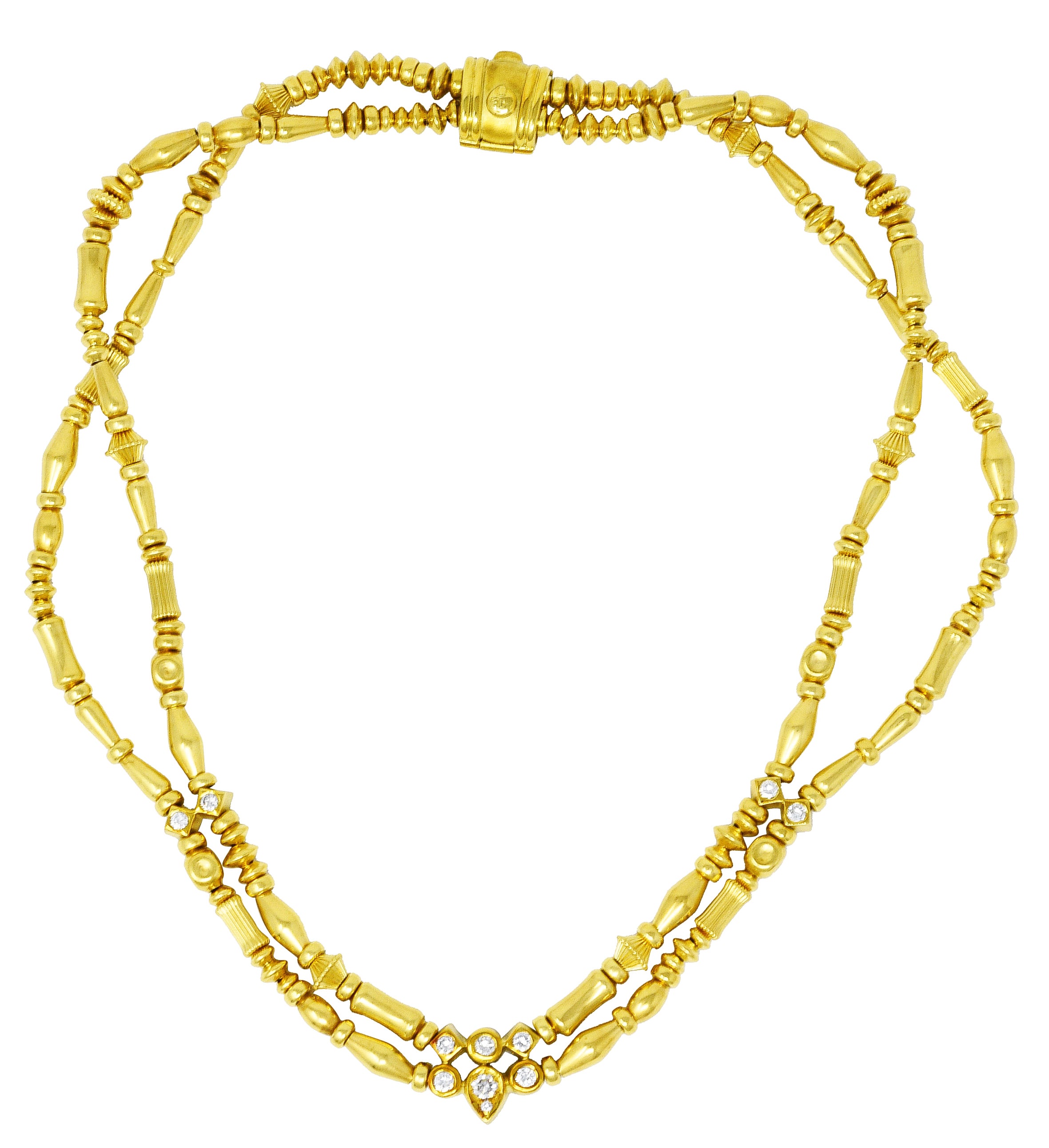 SeidenGang Diamond 18 Karat Yellow Gold Swagged Multi-Strand Station Necklace Wilson's Estate Jewelry