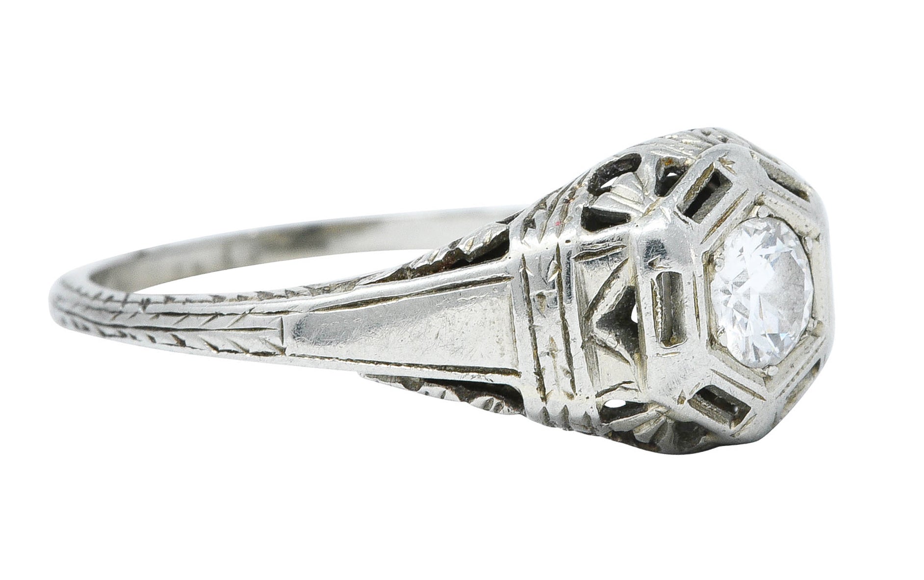 Edwardian 0.25 CTW Diamond 18 Karat White Gold Bombe Engagement RingRing - Wilson's Estate Jewelry