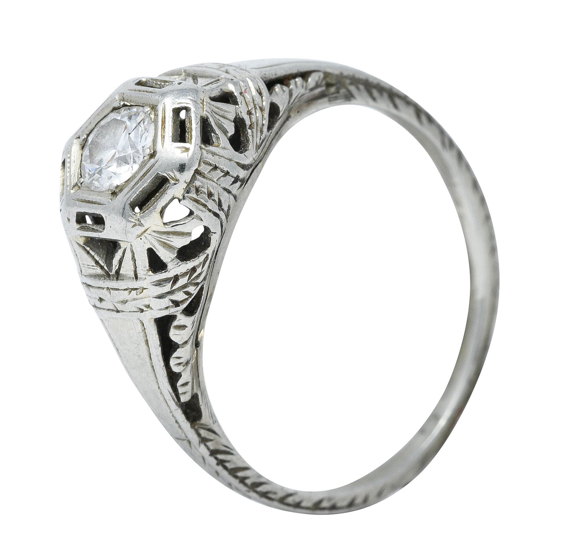 Edwardian 0.25 CTW Diamond 18 Karat White Gold Bombe Engagement RingRing - Wilson's Estate Jewelry