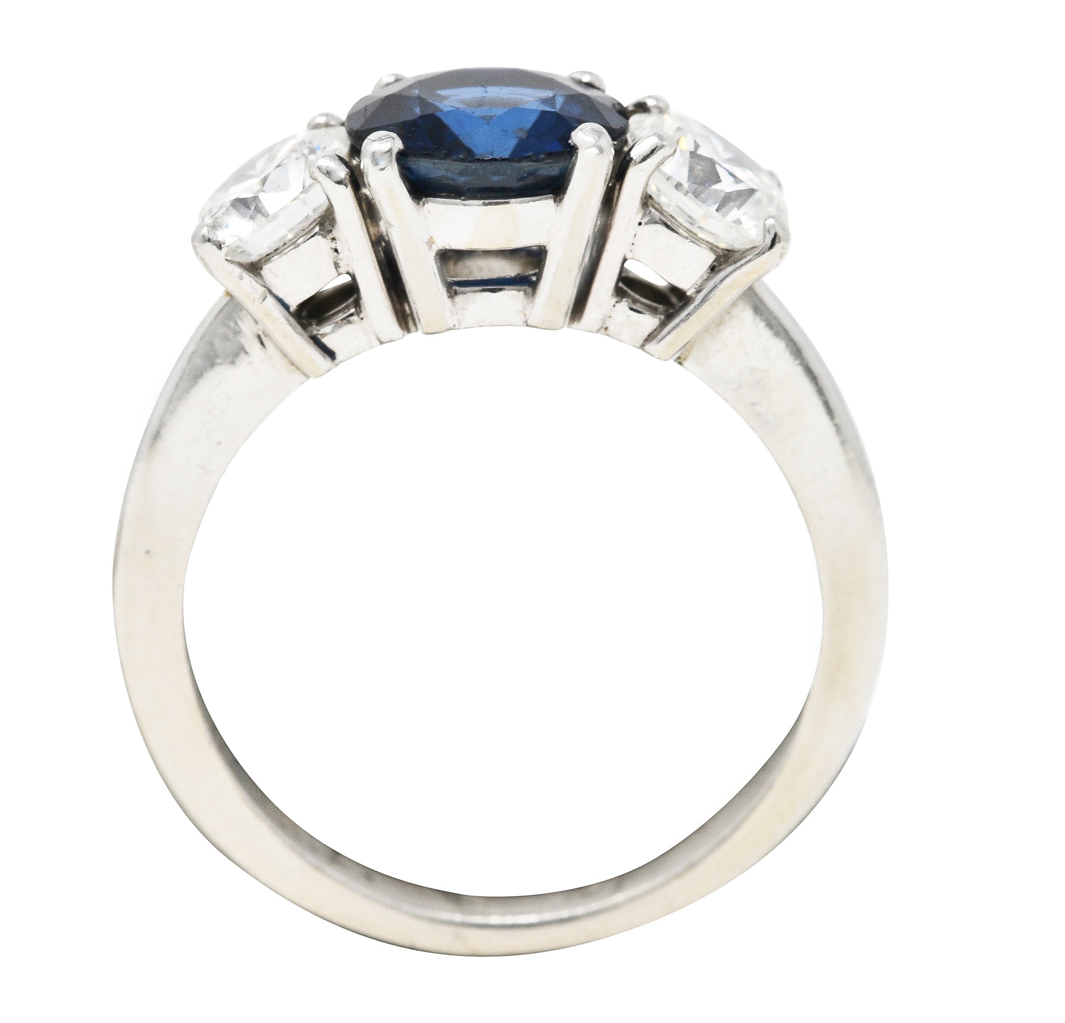 Contemporary 2.92 CTW Sapphire Diamond Platinum Three Stone Ring Wilson's Estate Jewelry