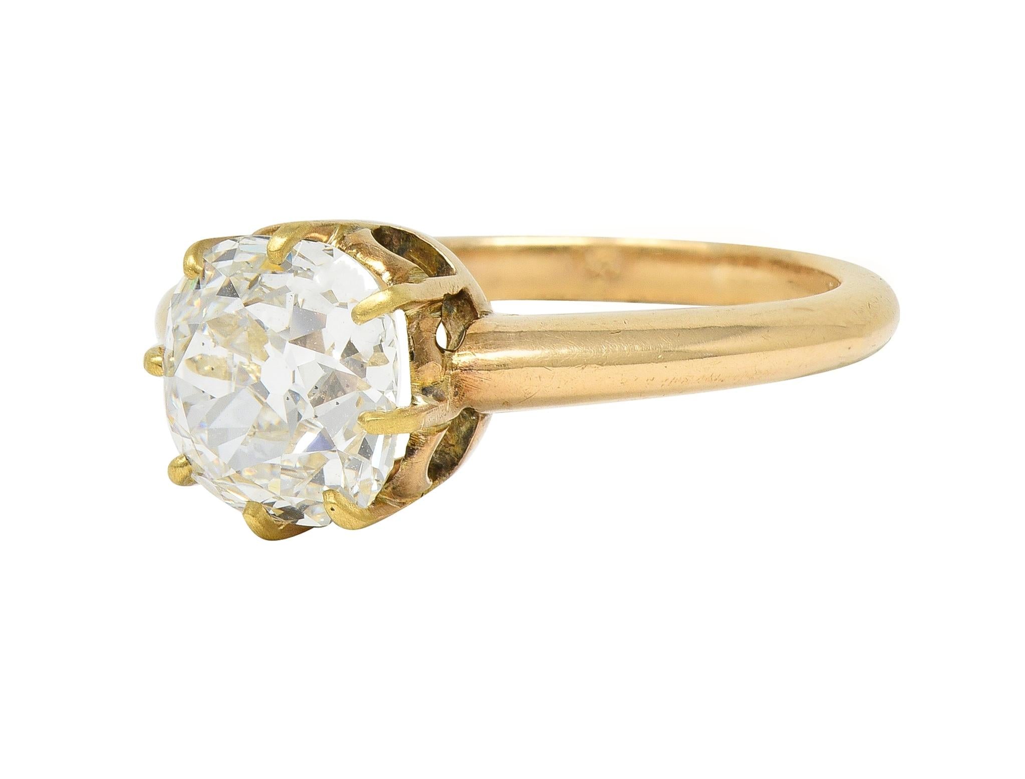 Victorian 2.11 CT Old Mine Cut Diamond 14 Karat Gold Antique Engagement Ring GIA