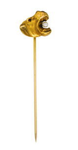 Art Nouveau Pearl 14 Karat Yellow Gold Hippo Antique Stickpin Wilson's Estate Jewelry