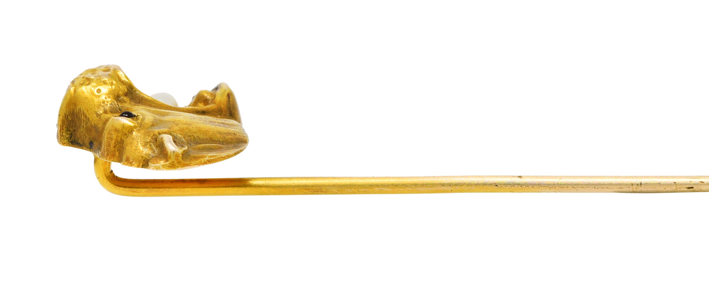 Art Nouveau Pearl 14 Karat Yellow Gold Hippo Antique Stickpin Wilson's Estate Jewelry