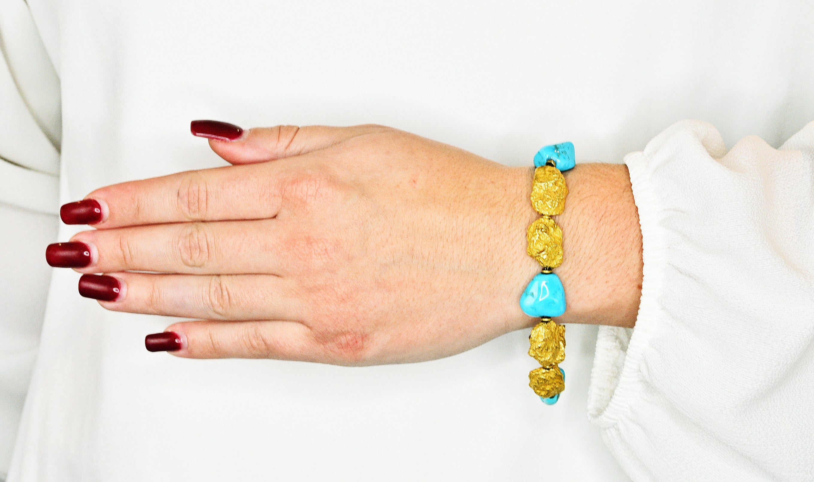Roberto Coin Turquoise 18 Karat Gold Italian Nugget Bead Braceletbracelet - Wilson's Estate Jewelry