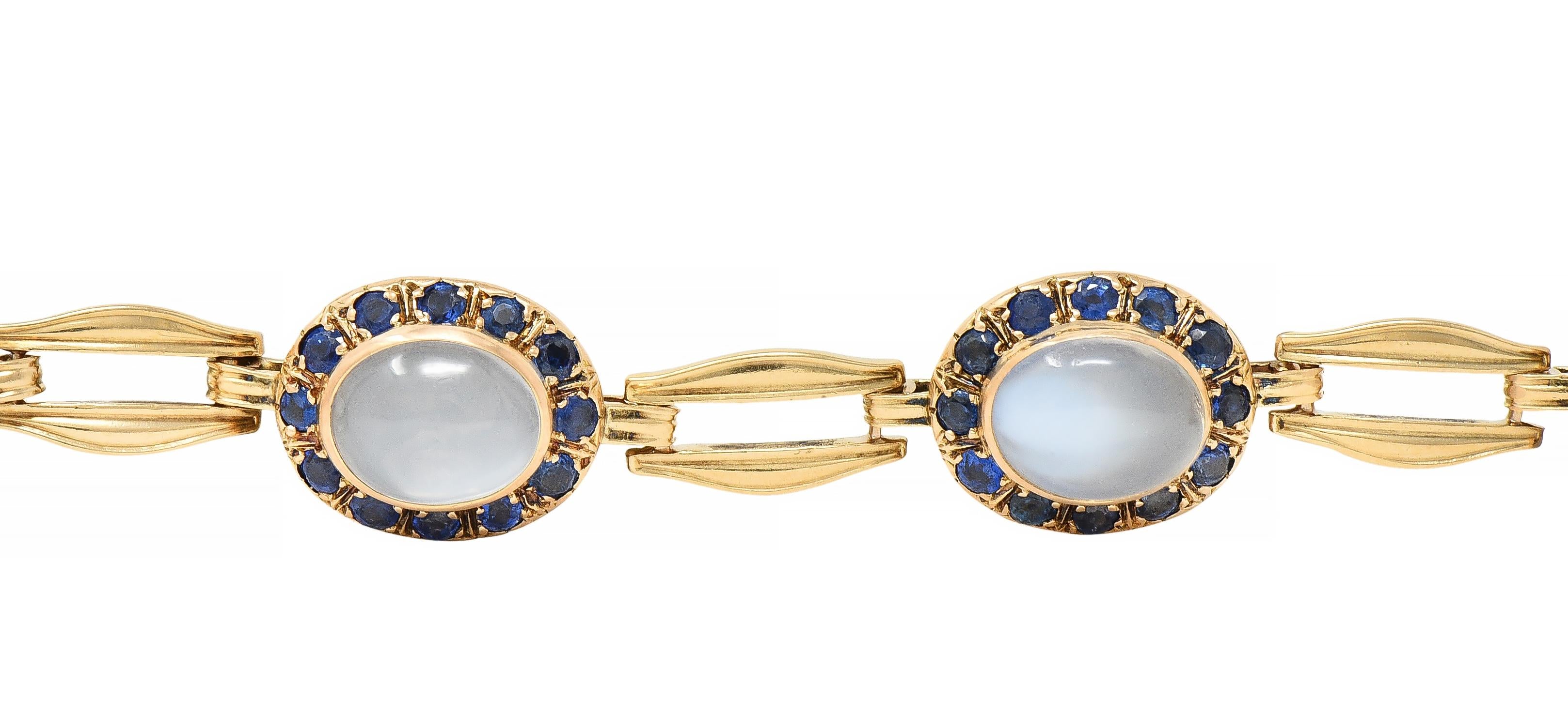 Church & Co. Mid-Century 4.80 CTW Sapphire Moonstone 14 Karat Gold Link Bracelet