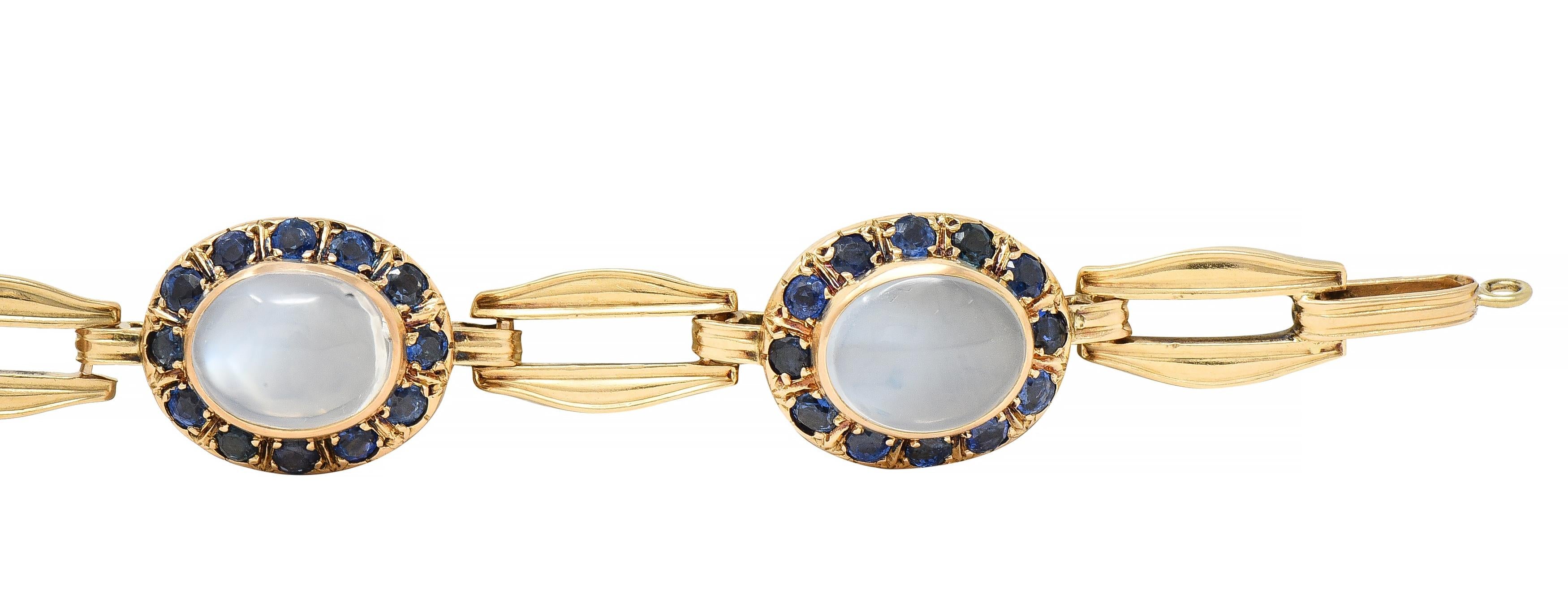 Church & Co. Mid-Century 4.80 CTW Sapphire Moonstone 14 Karat Gold Link Bracelet