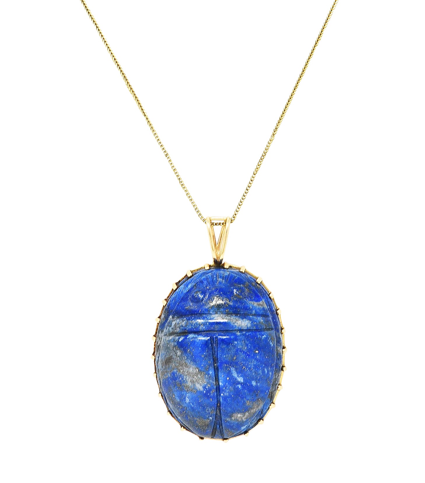 Substantial 1970's Lapis Lazuli 14 Karat Gold Scarab Pendant NecklaceNecklace - Wilson's Estate Jewelry