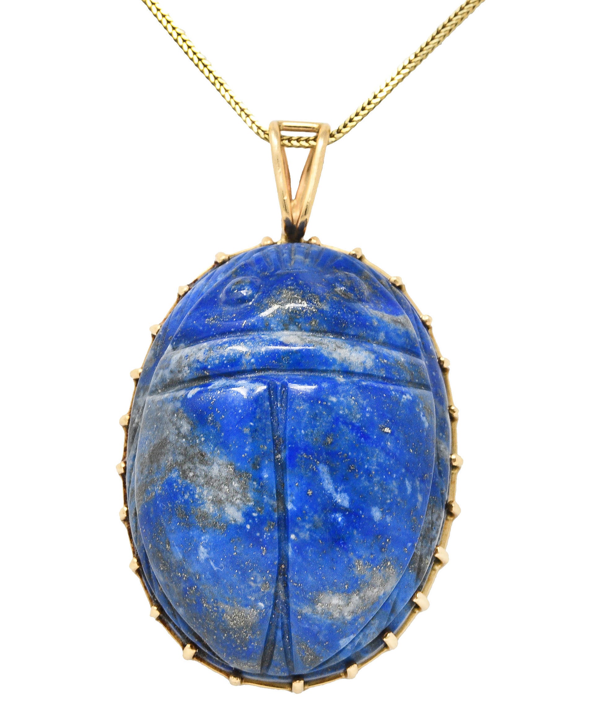 Substantial 1970's Lapis Lazuli 14 Karat Gold Scarab Pendant NecklaceNecklace - Wilson's Estate Jewelry