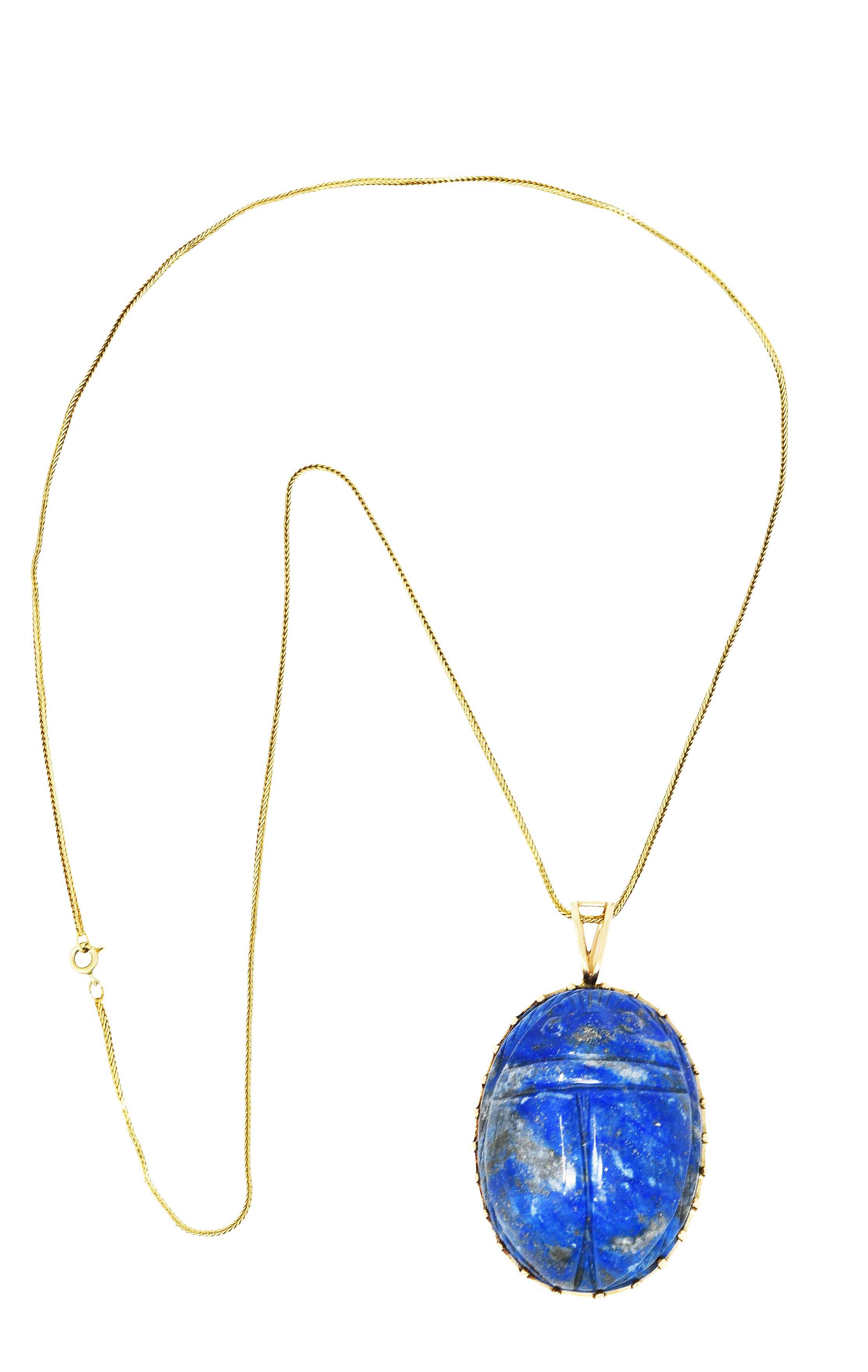 Substantial 1970's Lapis Lazuli 14 Karat Gold Scarab Pendant NecklaceNecklace - Wilson's Estate Jewelry