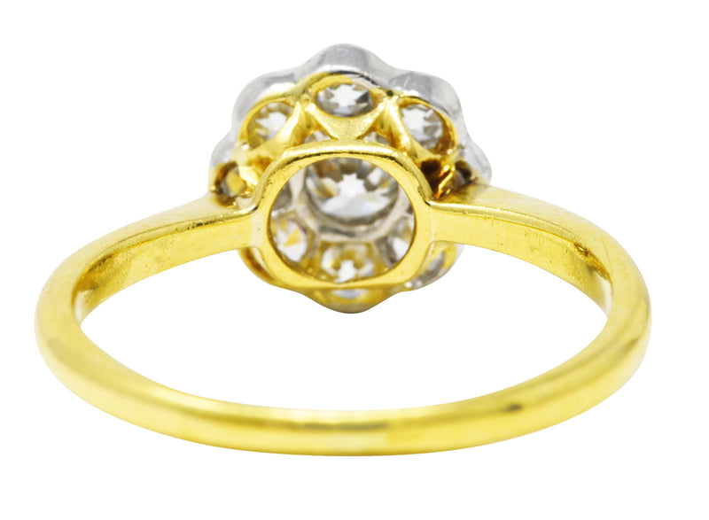 Edwardian Old European Cut 0.45 CTW Diamond Platinum-Topped 18 Karat Yellow Gold Antique Cluster Engagement Ring Wilson's Estate Jewelry