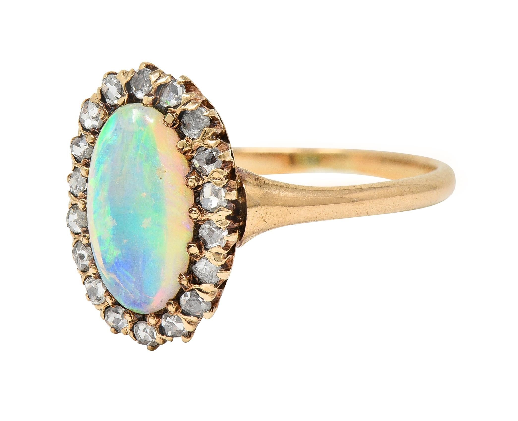 Victorian Opal Diamond 18 Karat Yellow Gold Antique Halo Ring