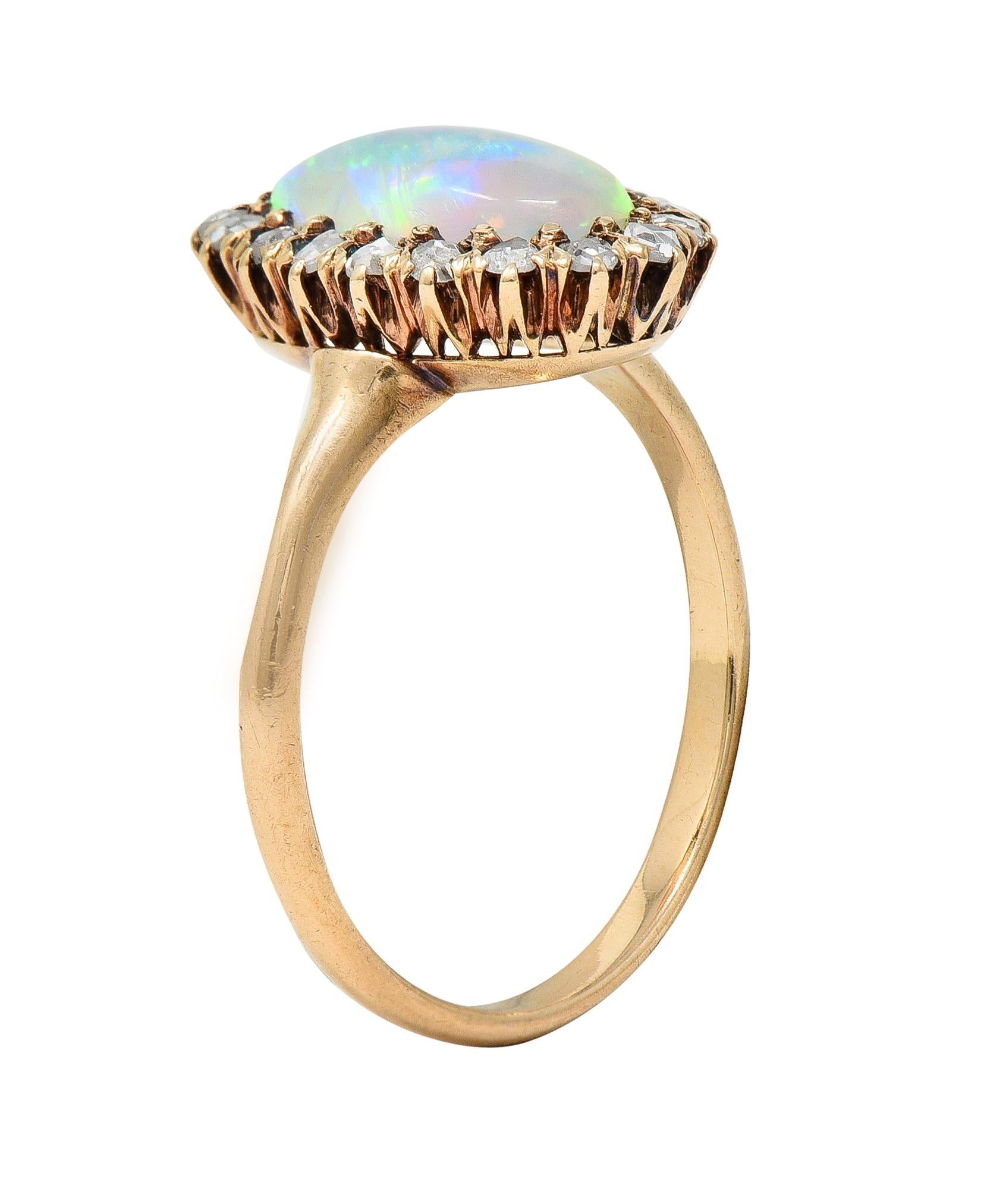 Victorian Opal Diamond 18 Karat Yellow Gold Antique Halo Ring