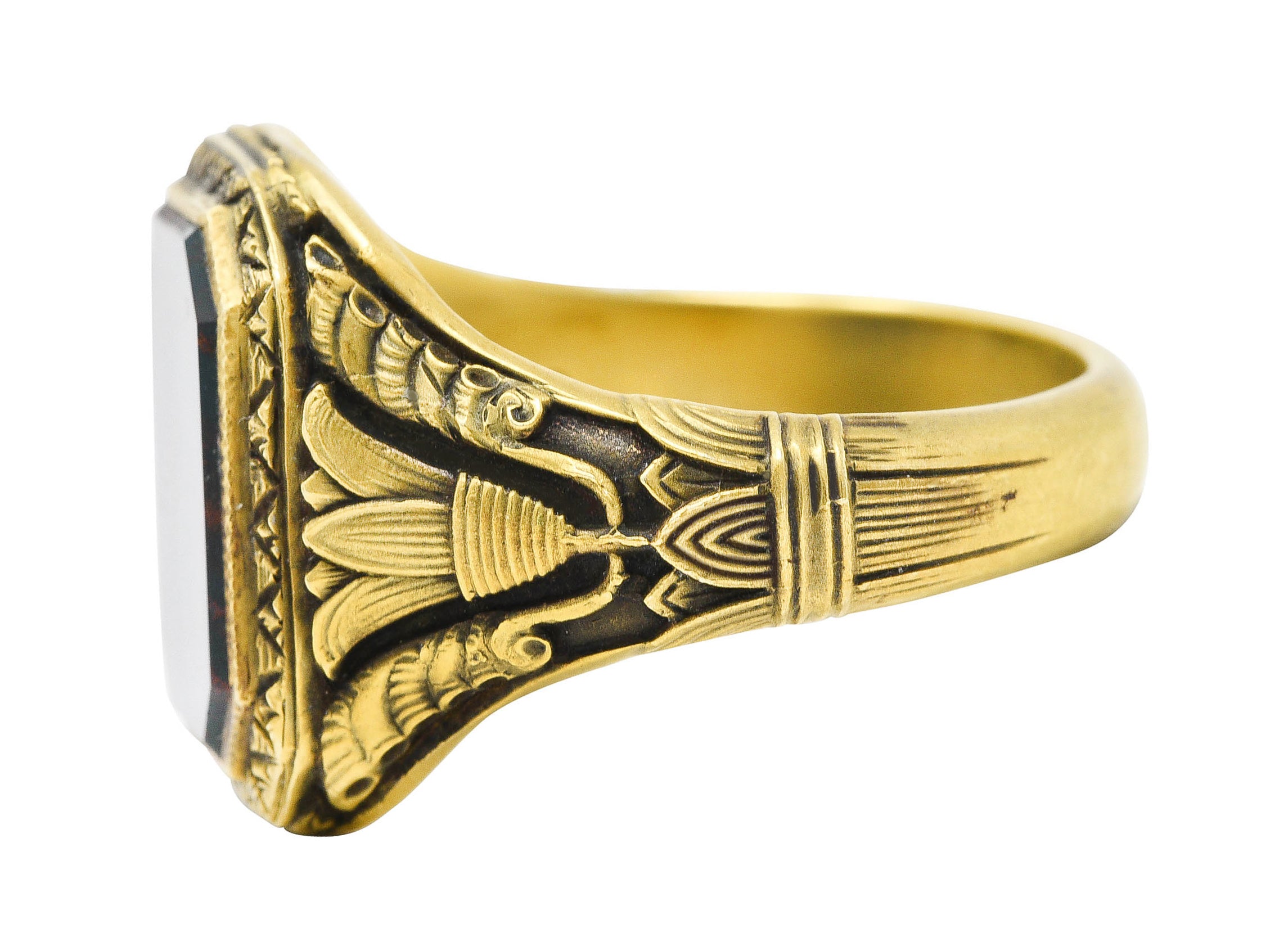 Art Deco 1930's Bloodstone 14 Karat Gold Lotus Unisex Signet RingRing - Wilson's Estate Jewelry