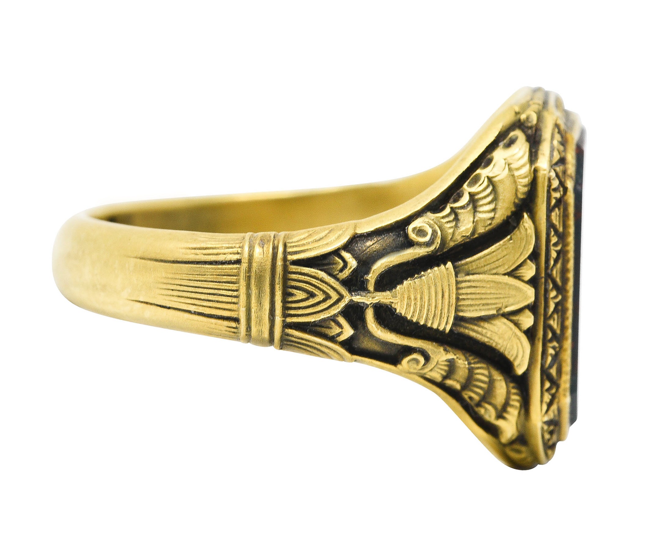 Art Deco 1930's Bloodstone 14 Karat Gold Lotus Unisex Signet RingRing - Wilson's Estate Jewelry