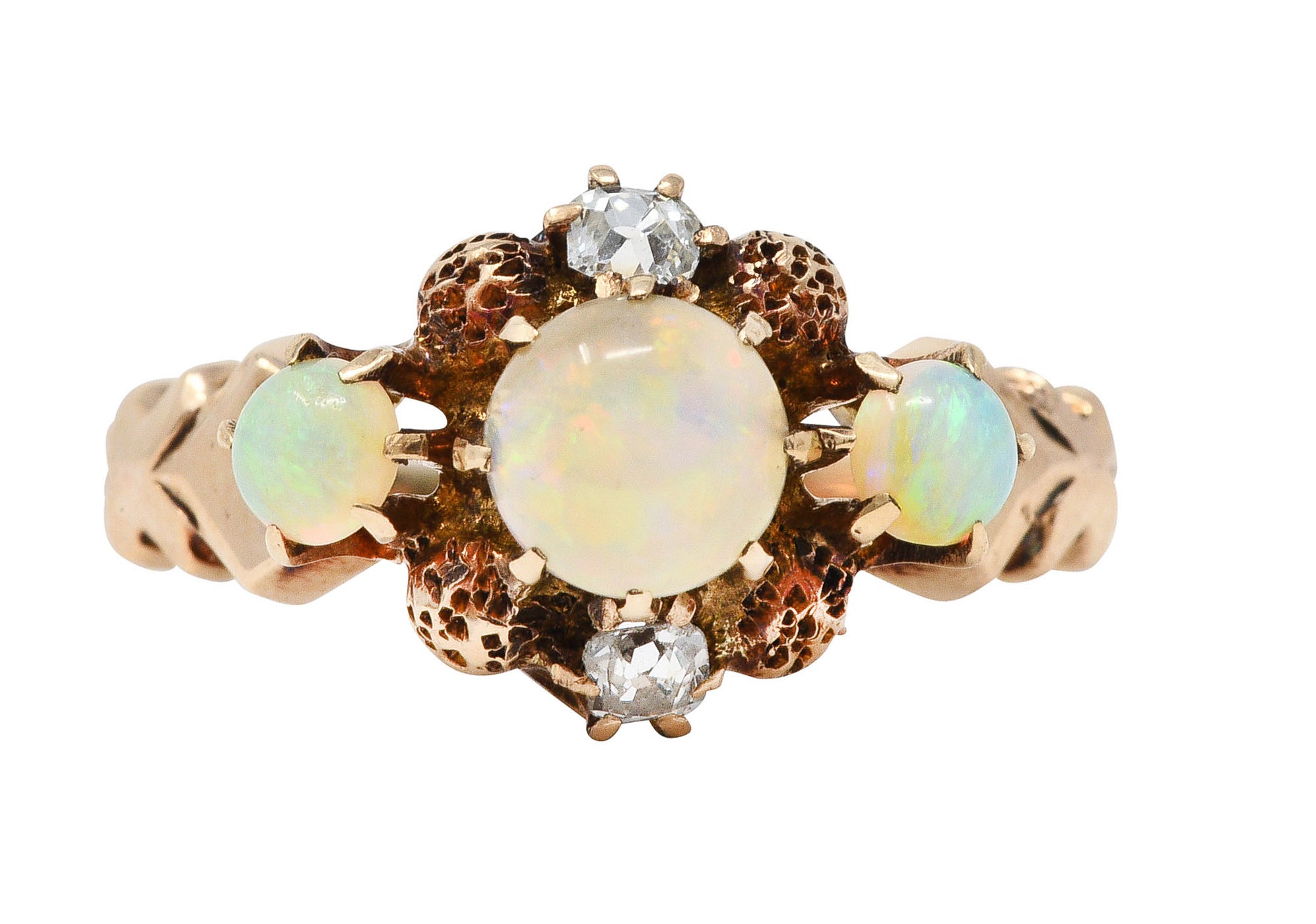 Dattelbaum and Friedman Victorian Diamond Opal 14 Karat Rose Gold Cluster RingRing - Wilson's Estate Jewelry