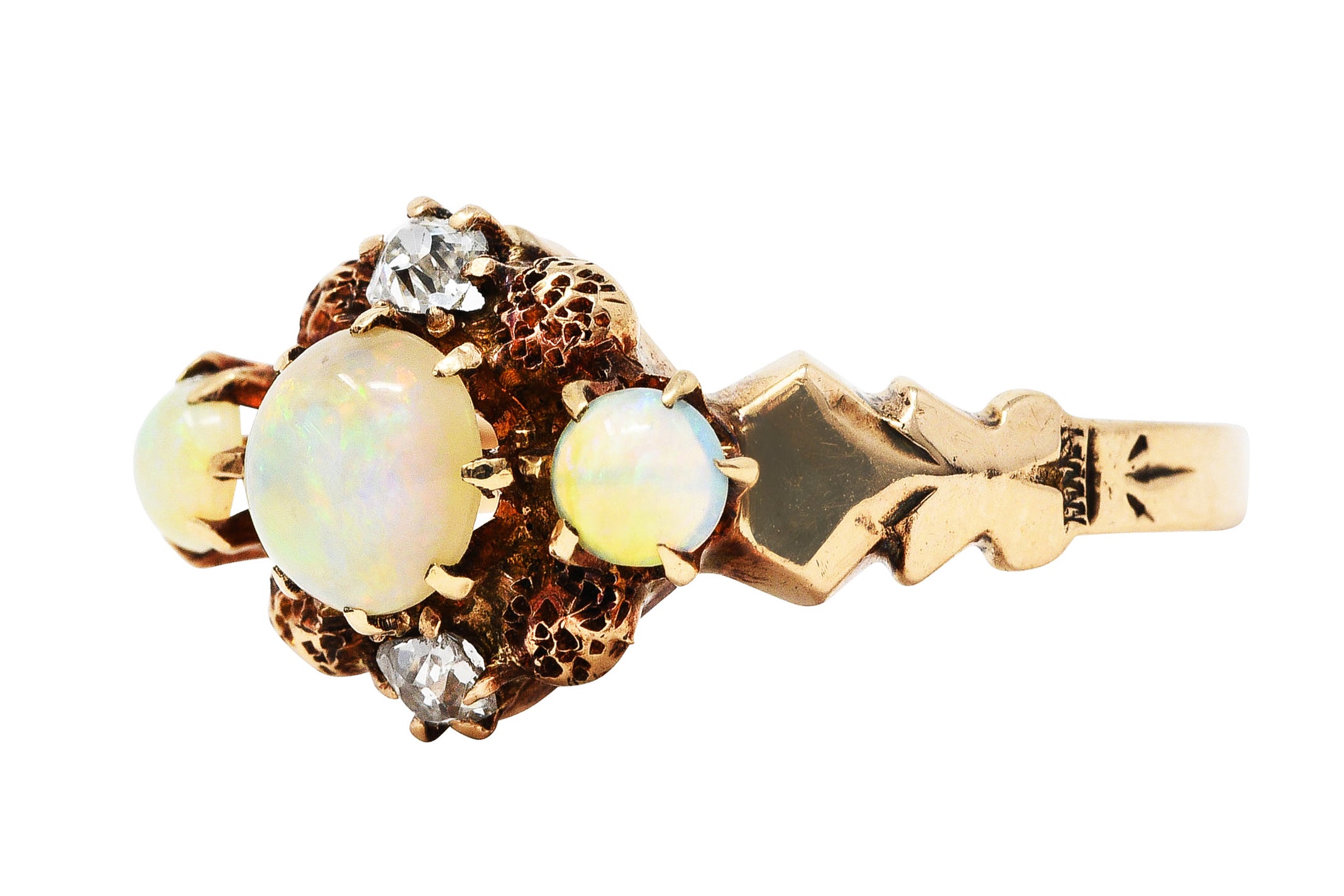 Dattelbaum and Friedman Victorian Diamond Opal 14 Karat Rose Gold Cluster RingRing - Wilson's Estate Jewelry