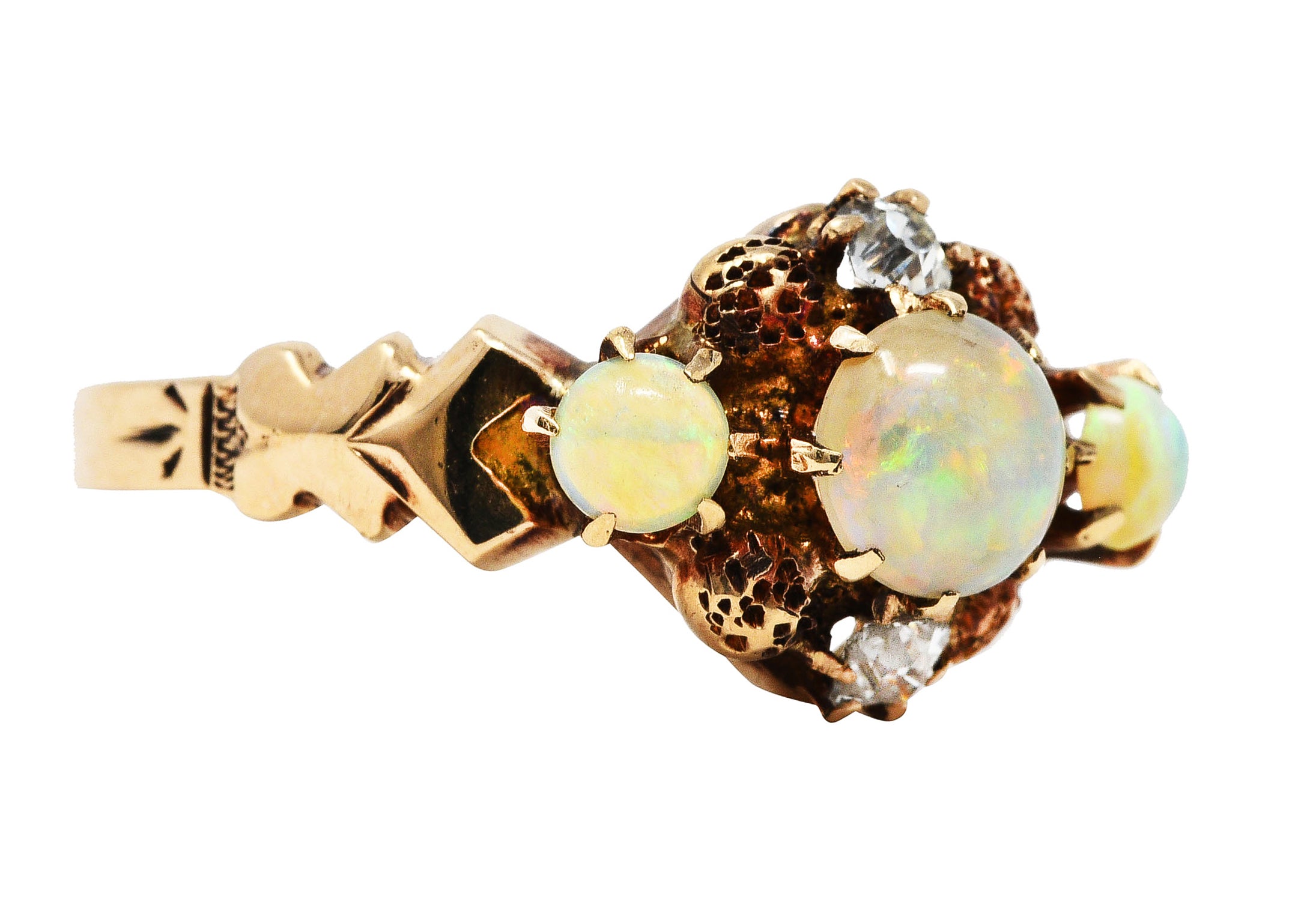 Dattelbaum and Friedman Victorian Diamond Opal 14 Karat Rose Gold Cluster RingRing - Wilson's Estate Jewelry