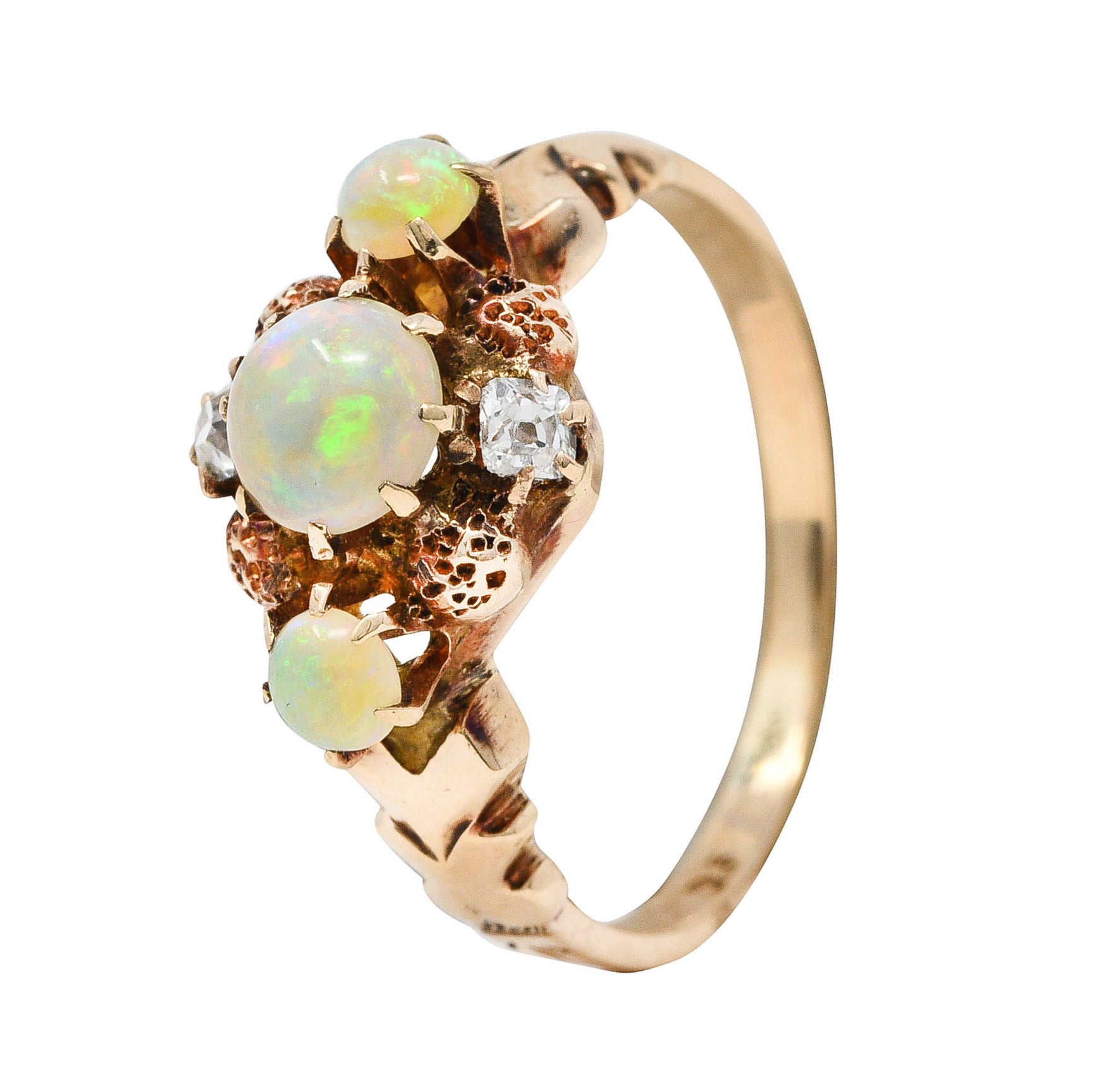 Dattelbaum and Friedman Victorian Diamond Opal 14 Karat Rose Gold Cluster RingRing - Wilson's Estate Jewelry