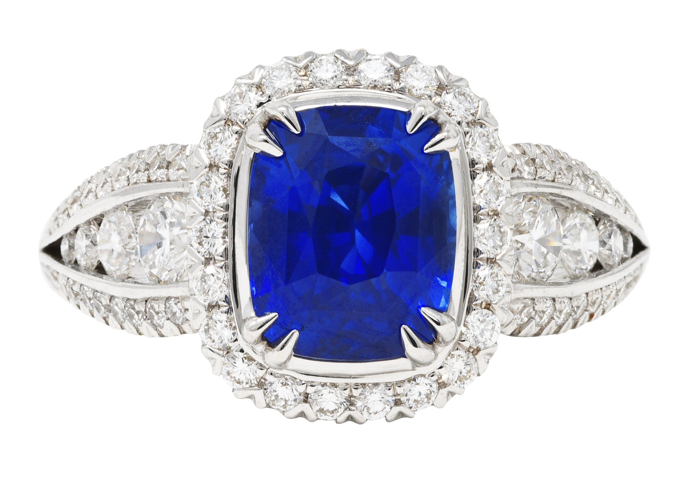 Contemporary 3.60 CTW Sapphire Diamond 18 Karat White Gold Cluster Gemstone Ring Wilson's Estate Jewelry