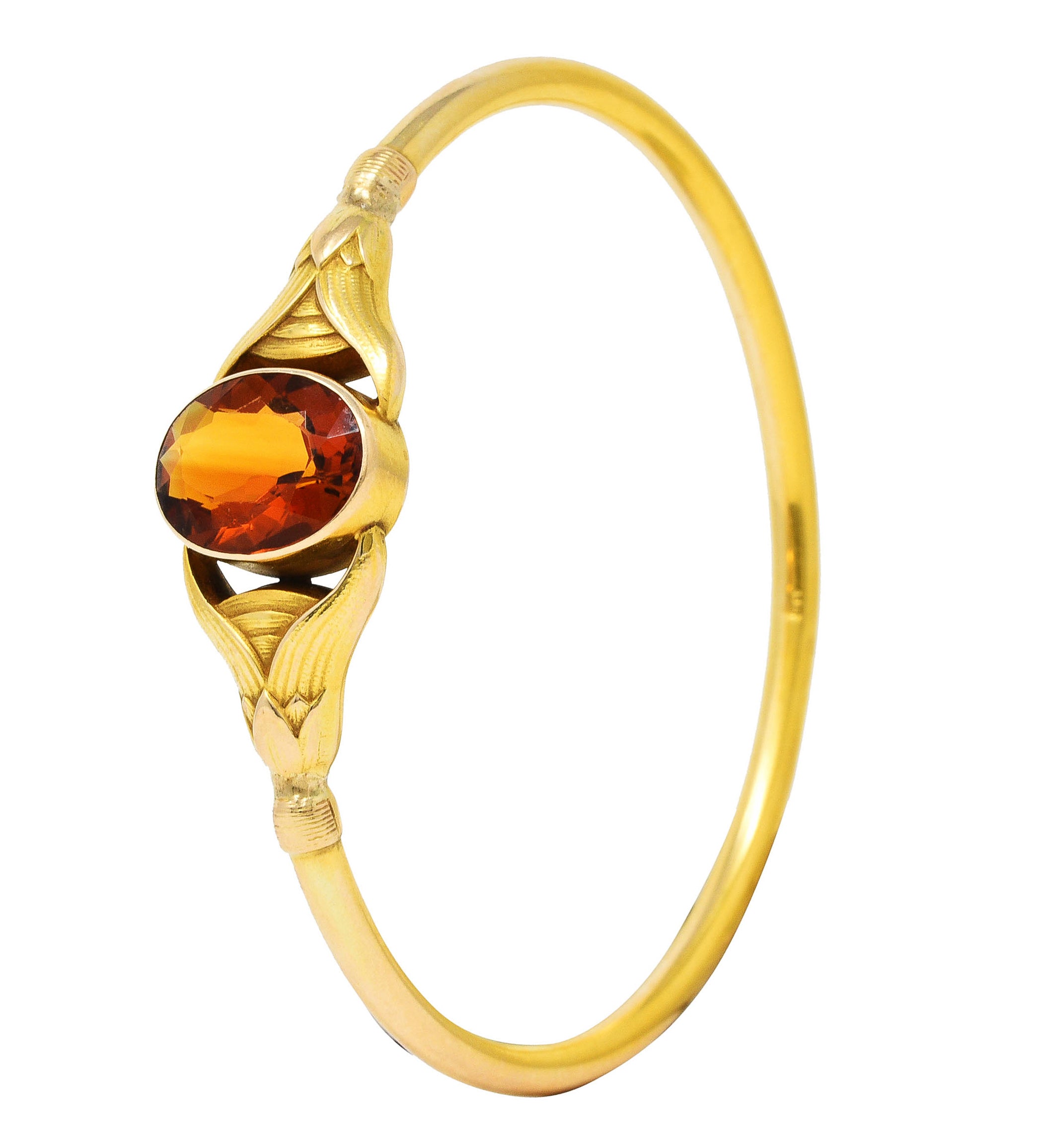 Sloan & Co. Citrine 14 Karat Gold Egyptian Revival Nouveau Bangle Braceletbracelet - Wilson's Estate Jewelry