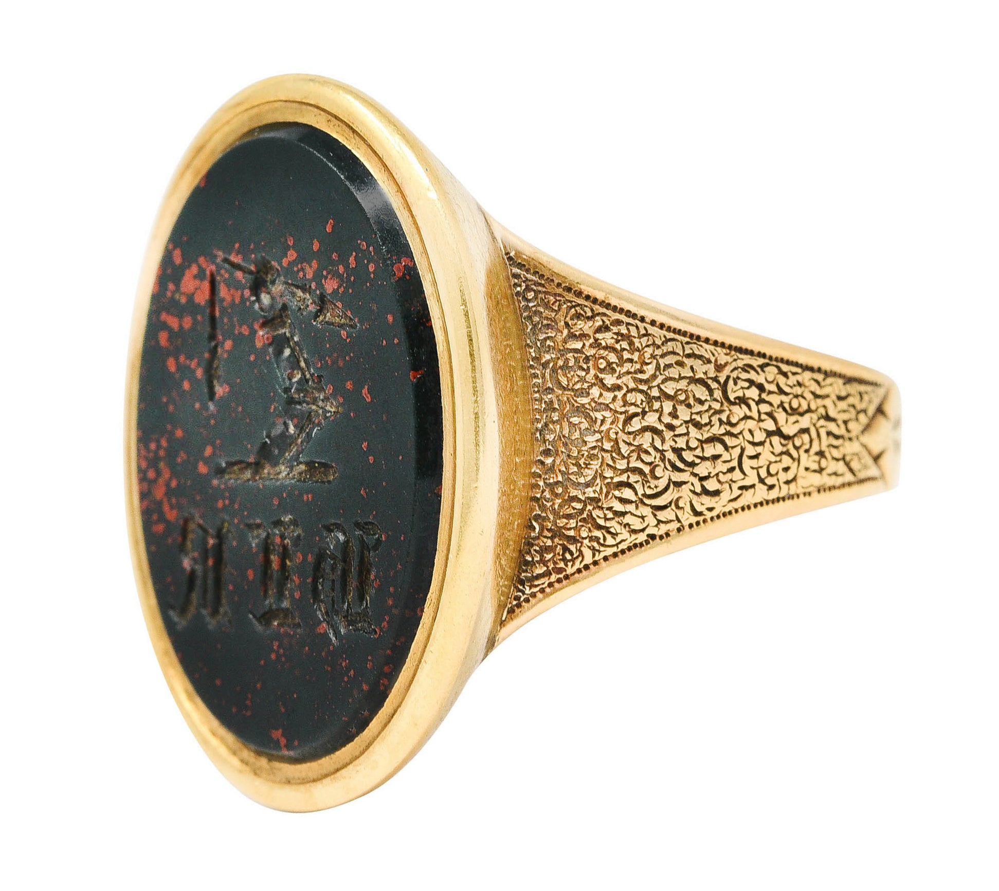 Victorian Bloodstone 18 Karat Gold Intaglio Monogram Signet Unisex RingRing - Wilson's Estate Jewelry