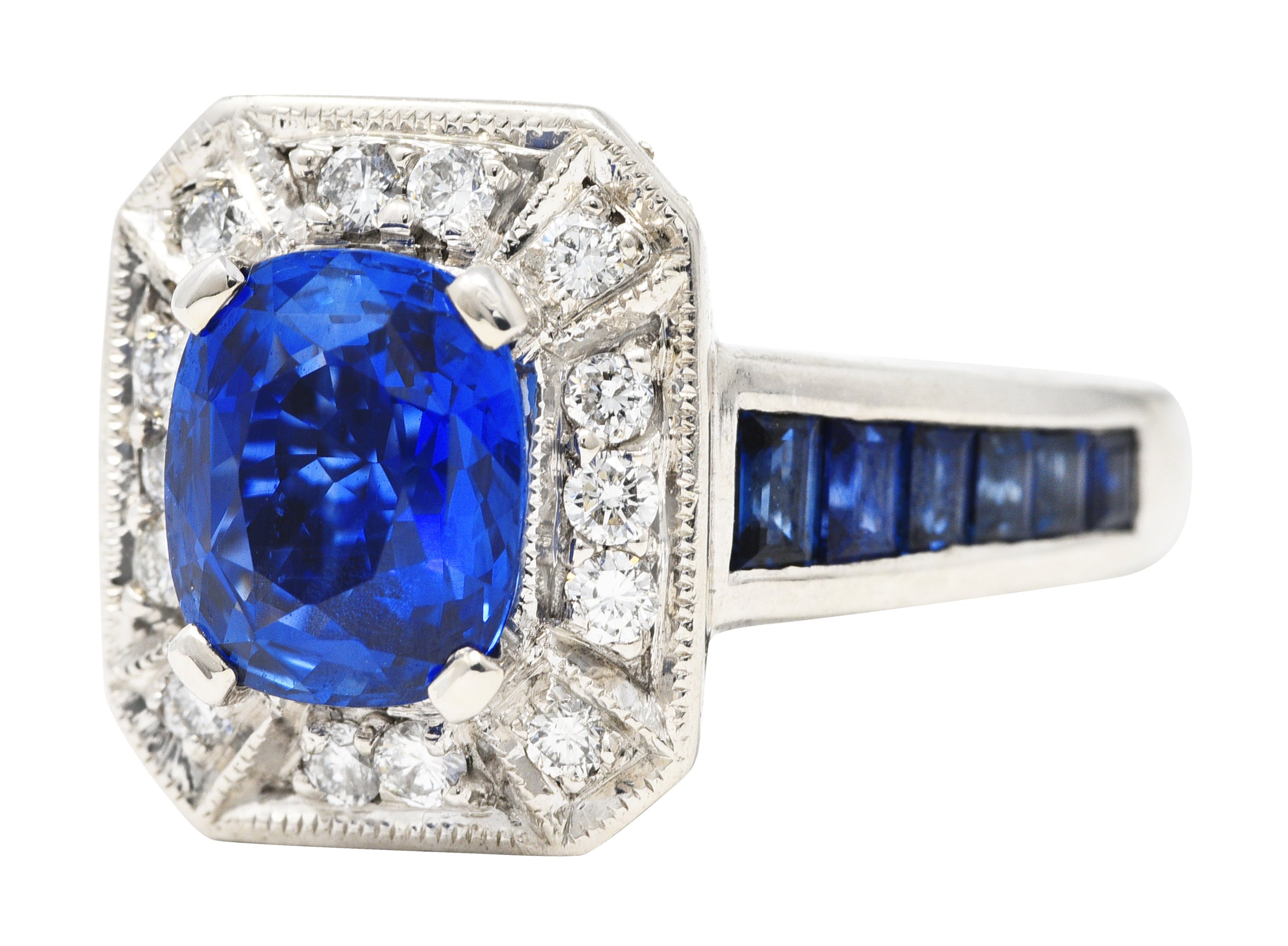 Early Mid-Century 4.90 CTW No Heat Ceylon Sapphire Diamond 14 Karat White Gold Vintage Gemstone Ring GIA Wilson's Estate Jewelry