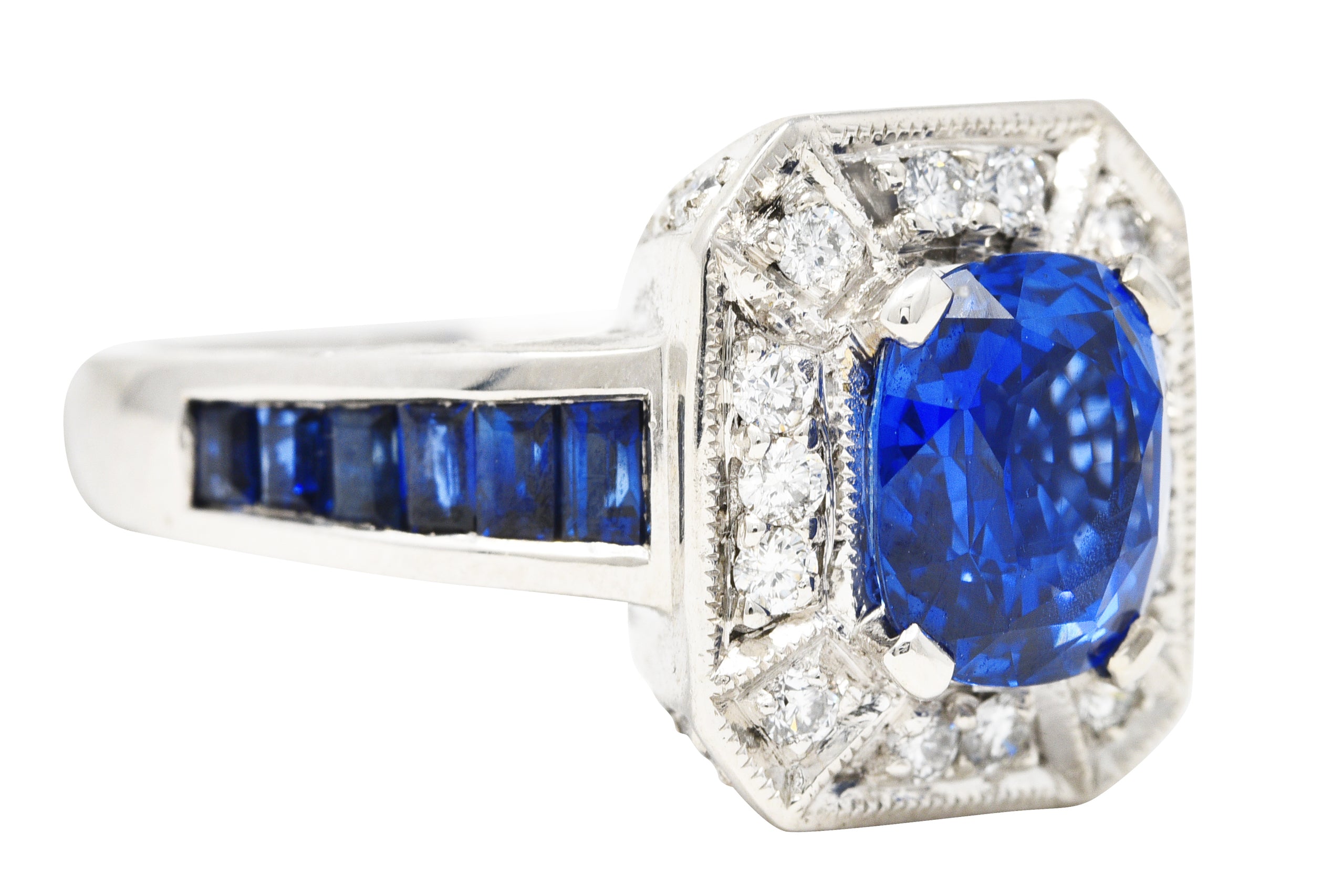 Early Mid-Century 4.90 CTW No Heat Ceylon Sapphire Diamond 14 Karat White Gold Vintage Gemstone Ring GIA Wilson's Estate Jewelry