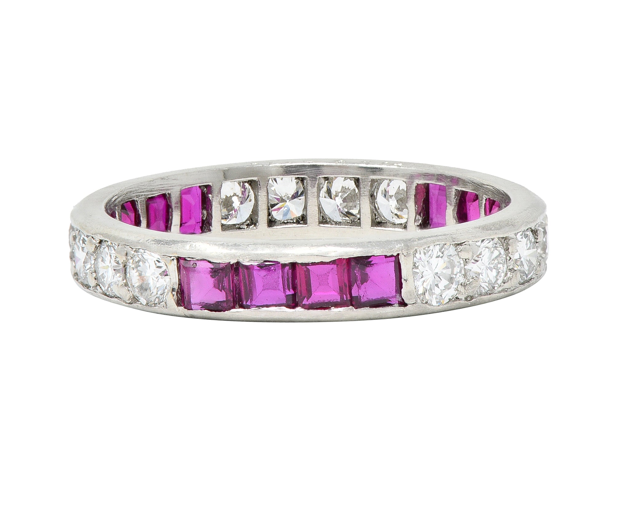 1960's Oscar Heyman 1.72 CTW Diamond Ruby Platinum Eternity Band Ring