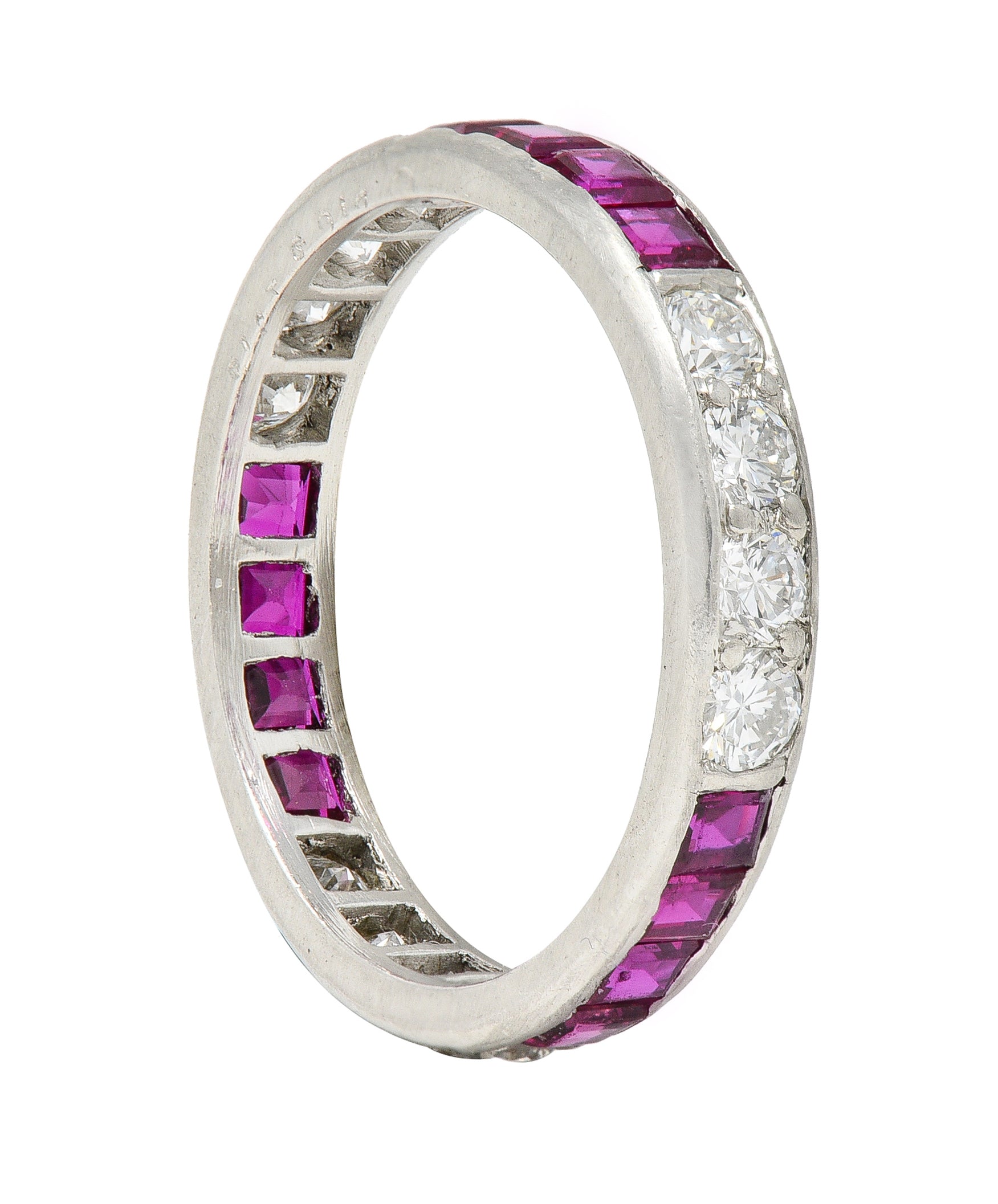 1960's Oscar Heyman 1.72 CTW Diamond Ruby Platinum Eternity Band Ring