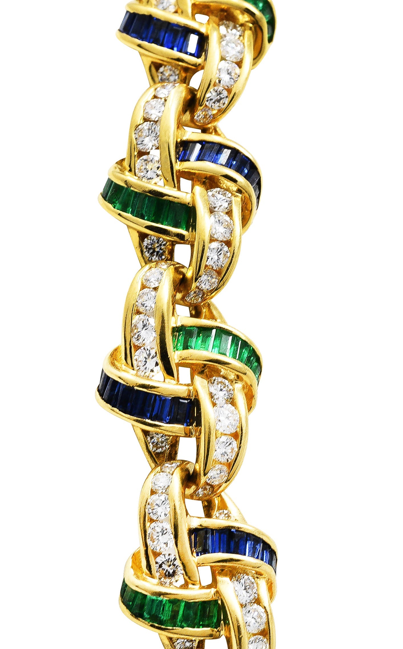 Charles Krypell 10.00 CTW Emerald Sapphire Diamond 18 Karat Gold Knot Link NecklaceNecklace - Wilson's Estate Jewelry