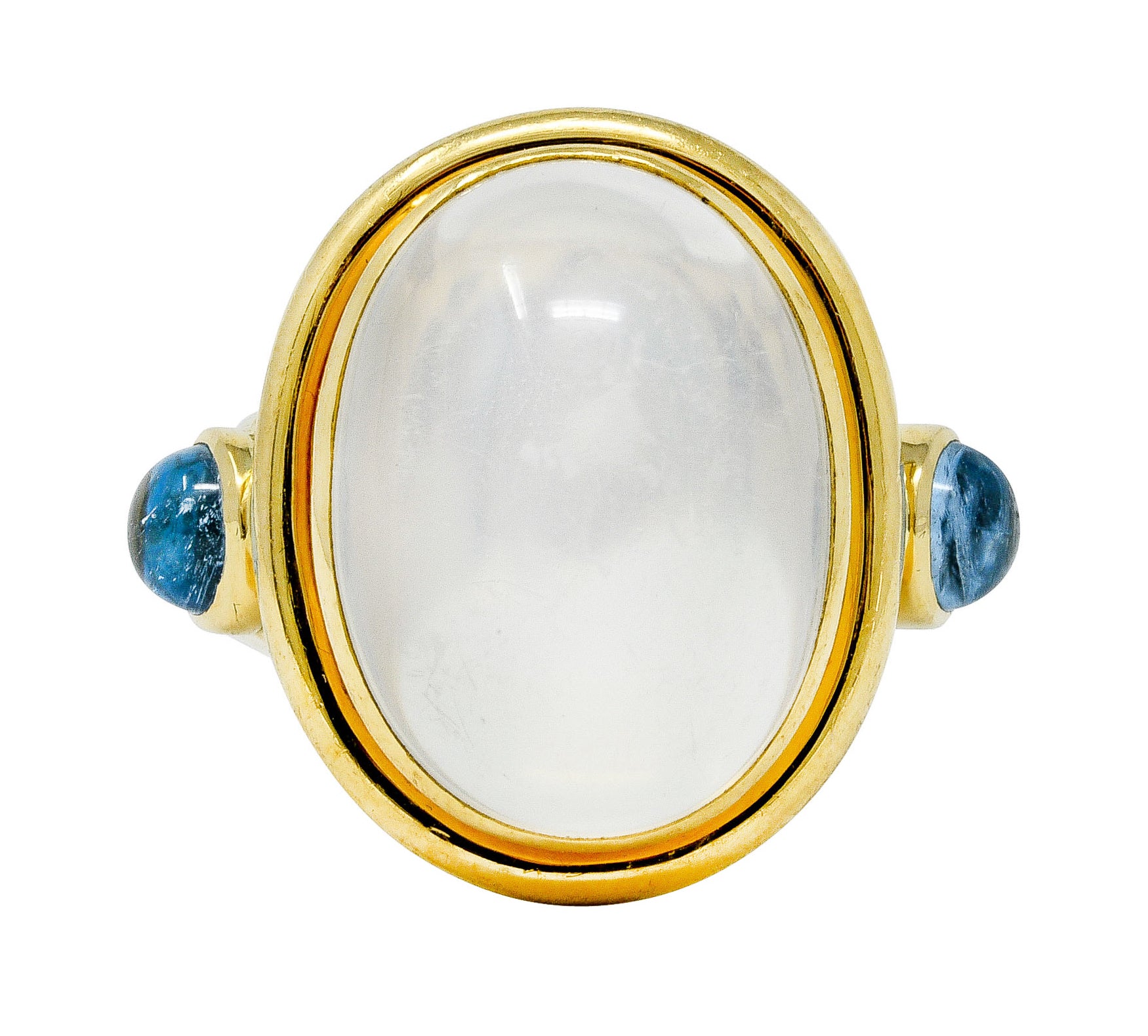 Elizabeth Locke Moonstone Aquamarine 18 Karat Gold Cabochon RingRing - Wilson's Estate Jewelry