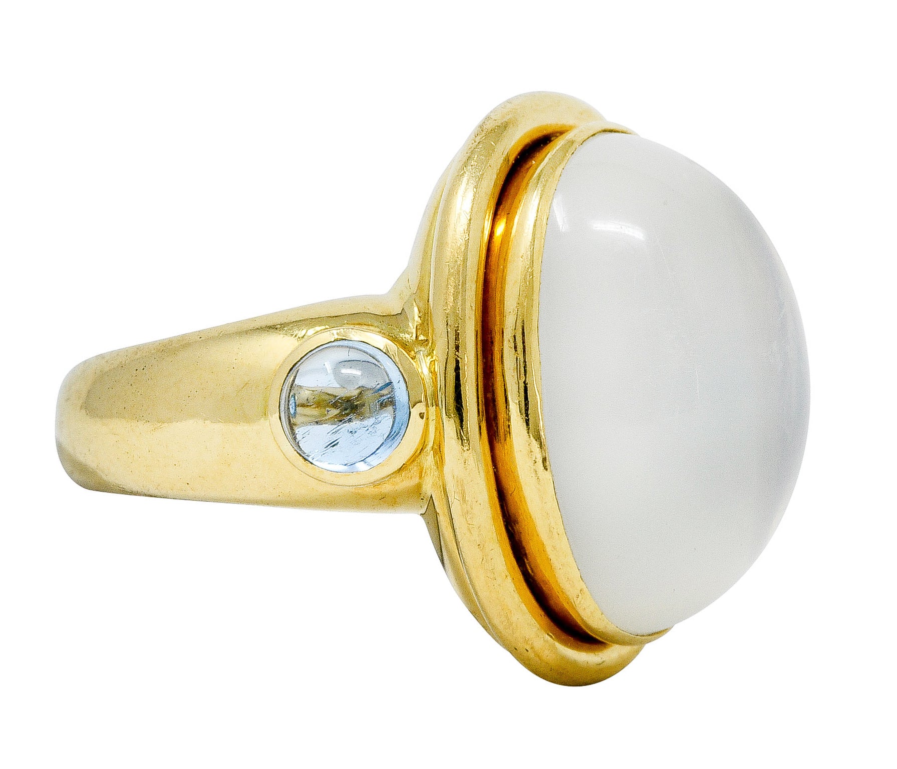 Elizabeth Locke Moonstone Aquamarine 18 Karat Gold Cabochon RingRing - Wilson's Estate Jewelry