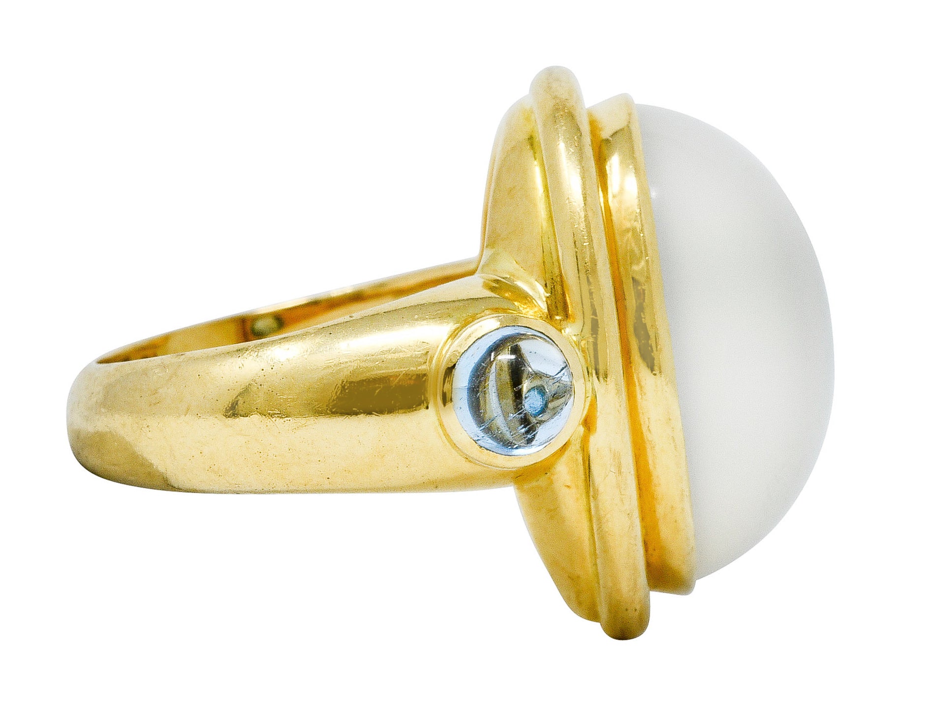 Elizabeth Locke Moonstone Aquamarine 18 Karat Gold Cabochon RingRing - Wilson's Estate Jewelry