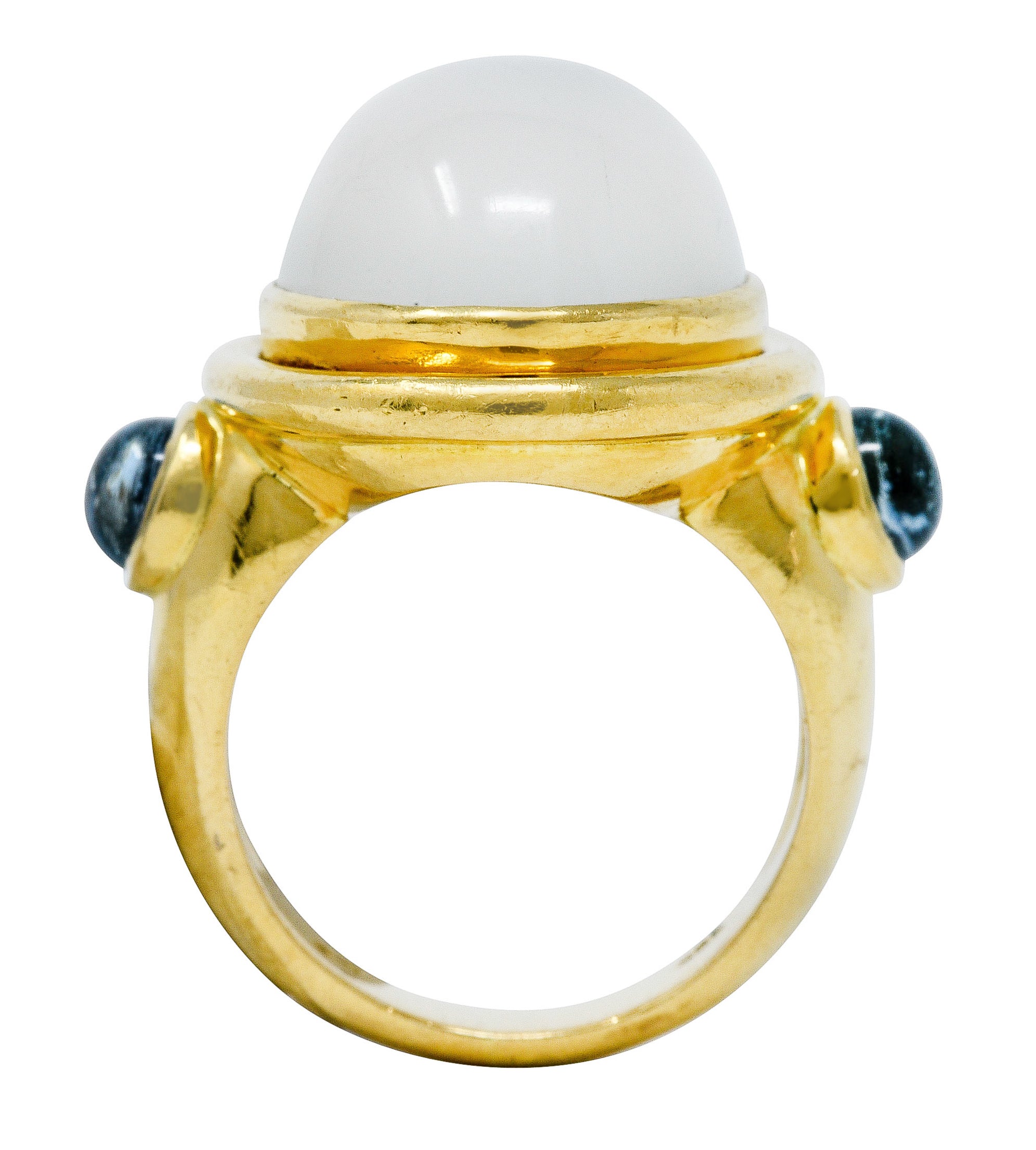 Elizabeth Locke Moonstone Aquamarine 18 Karat Gold Cabochon RingRing - Wilson's Estate Jewelry