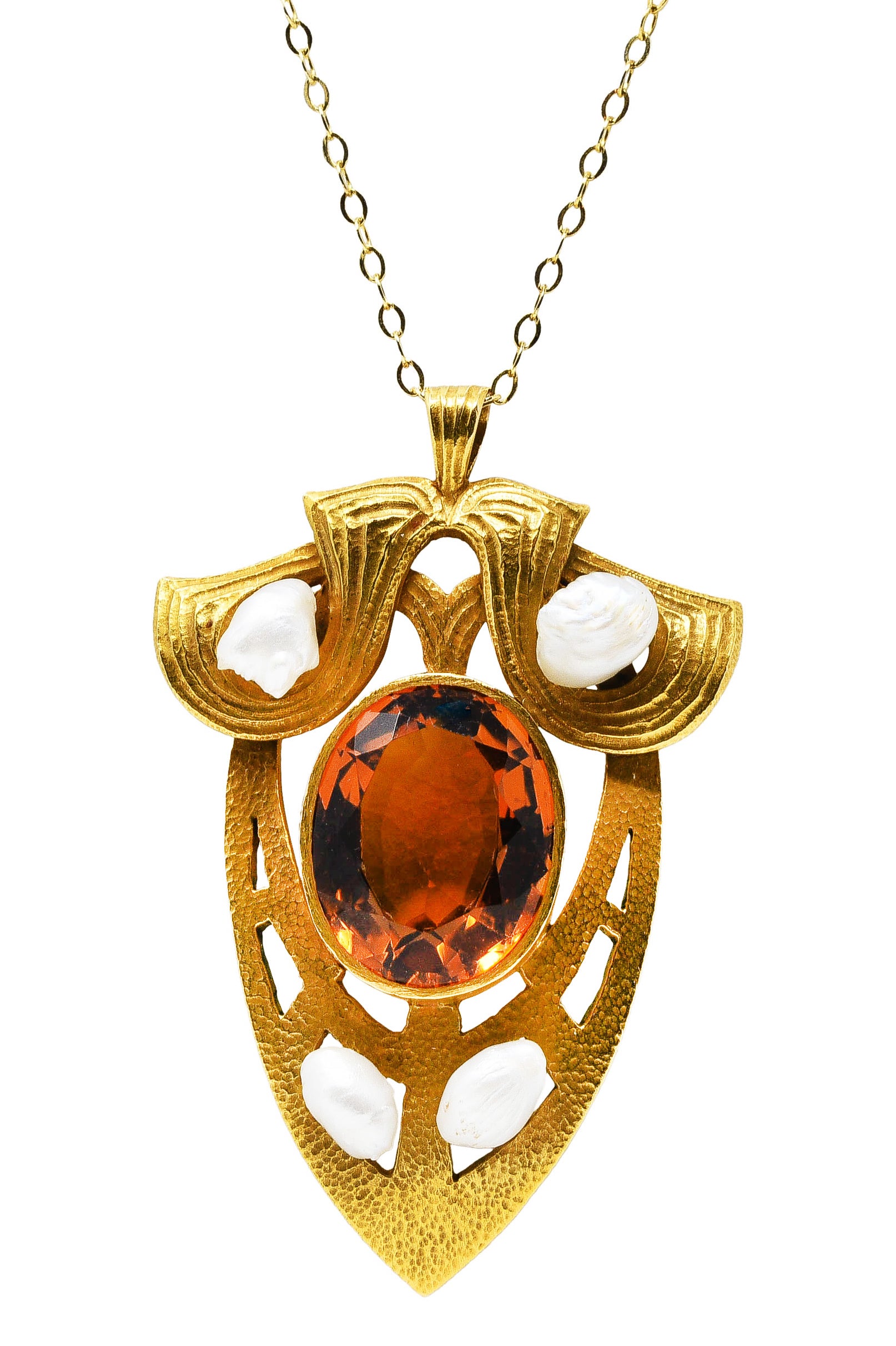 Nabstedt Art Nouveau Citrine Pearl 14 Karat Gold Pendant NecklaceNecklace - Wilson's Estate Jewelry