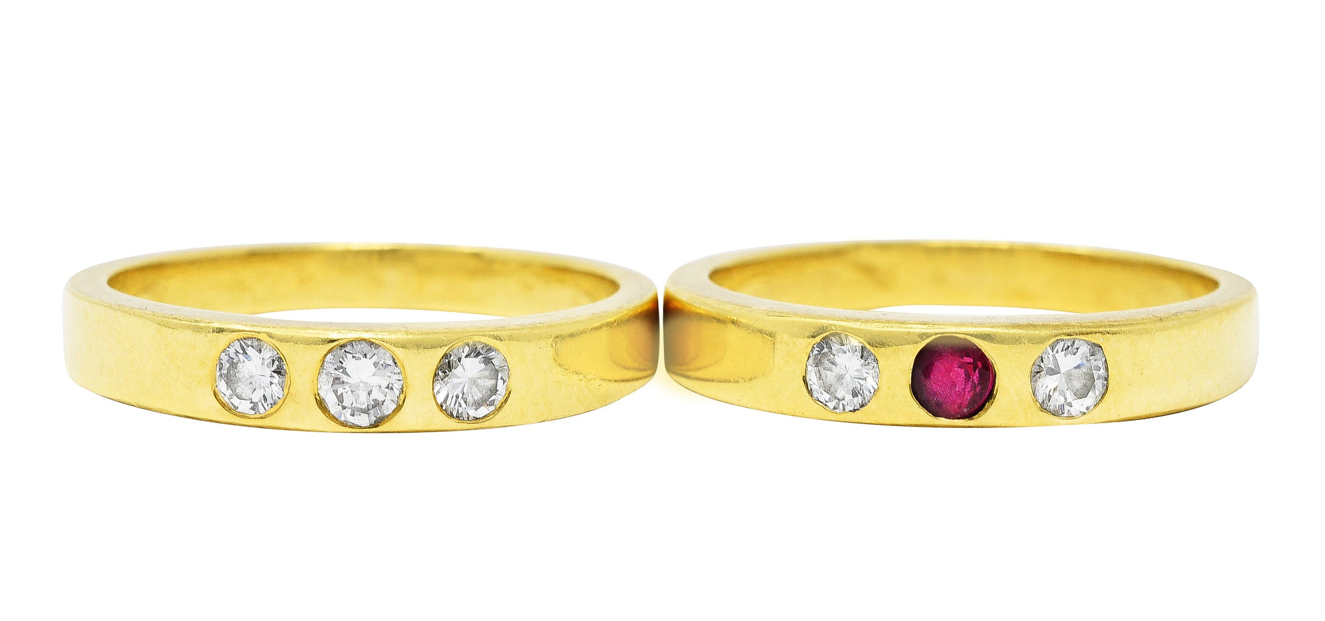 1960's 0.50 CTW Tiffany Ruby Diamond Three Stone Stacking Band Ring SetRing - Wilson's Estate Jewelry