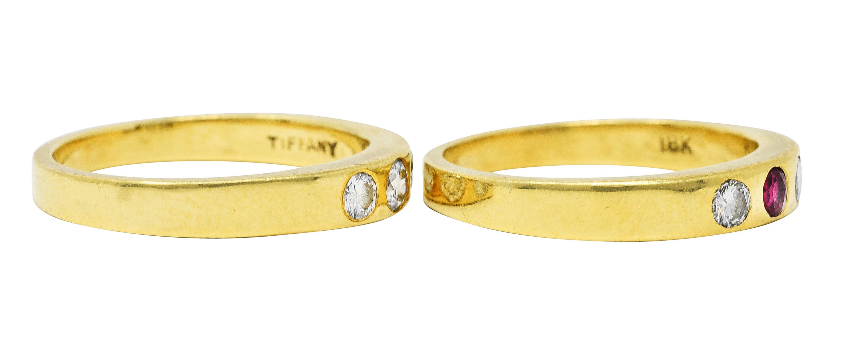 1960's 0.50 CTW Tiffany Ruby Diamond Three Stone Stacking Band Ring SetRing - Wilson's Estate Jewelry