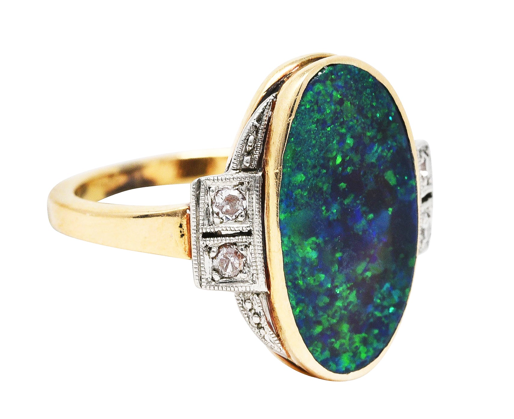 Early Art Deco Diamond Black Opal Platinum Topped 14 Karat Gold RingRing - Wilson's Estate Jewelry