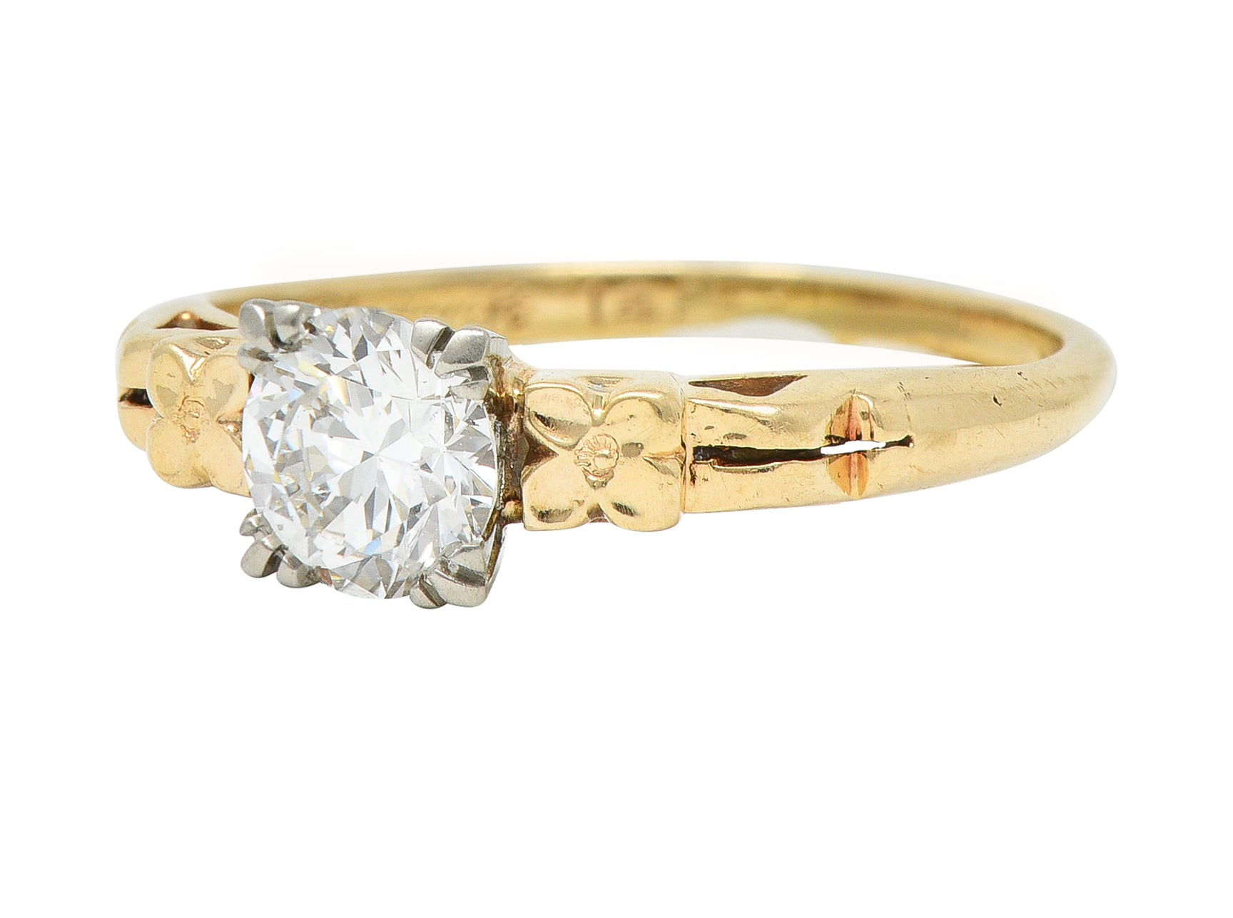 Retro 0.53 CTW European Cut Diamond 14 Karat Gold Blossom Engagement Ring