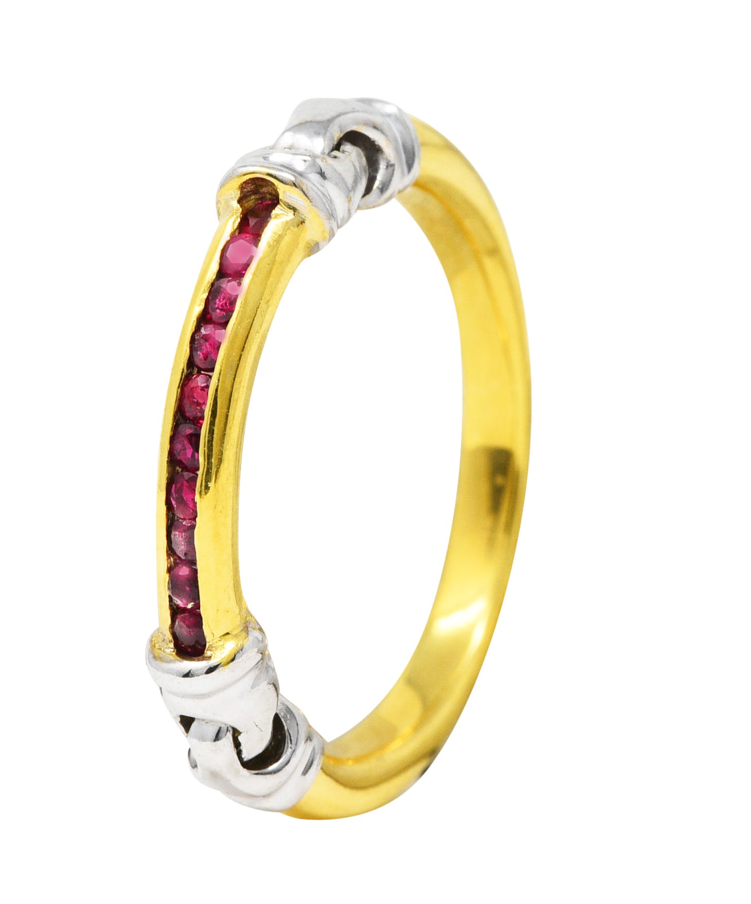 1990's Ruby 18 Karat Two-Tone Gold Channel Band Vintage Ring Wilson's Estate Jewelry