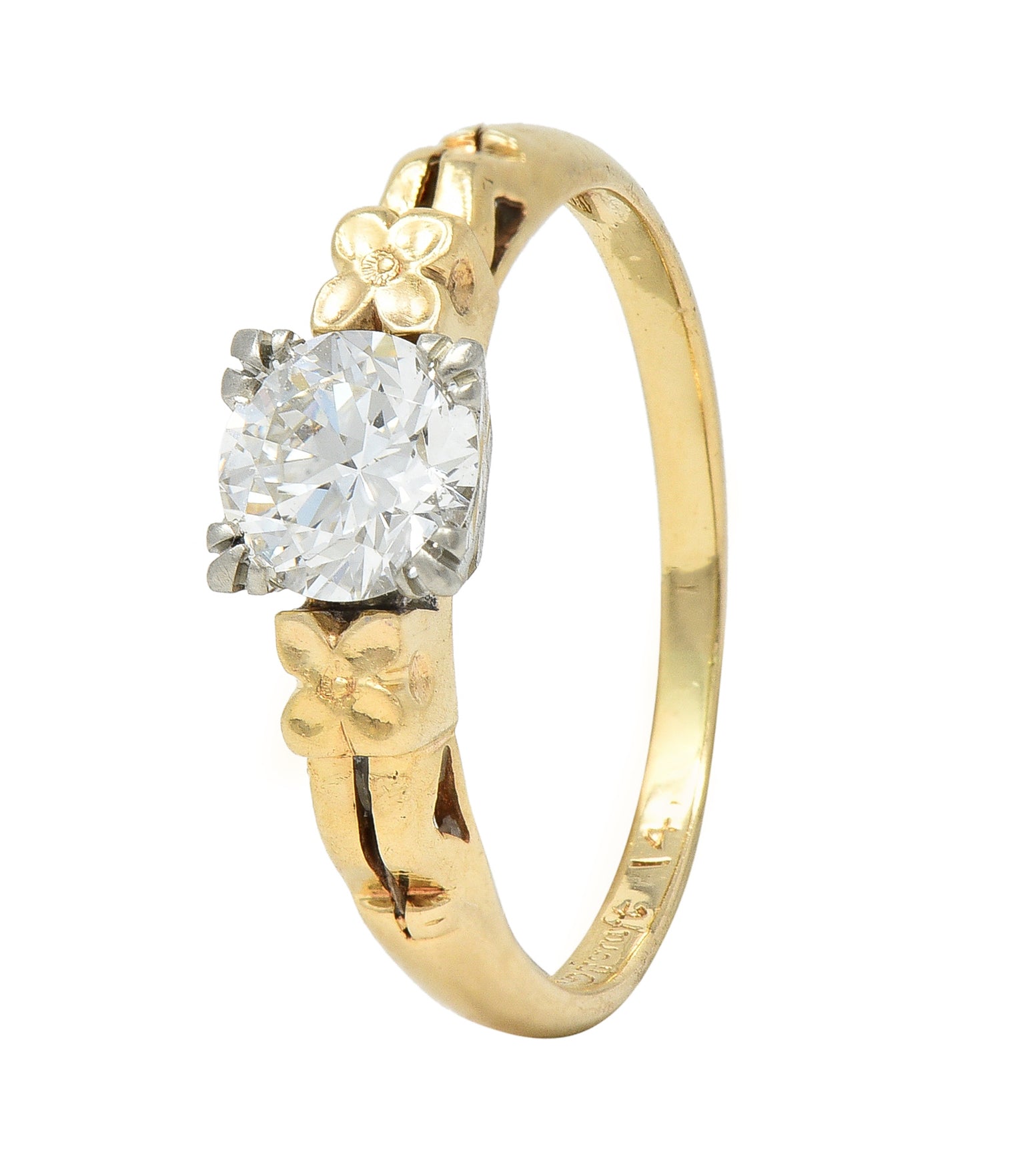 Retro 0.53 CTW European Cut Diamond 14 Karat Gold Blossom Engagement Ring