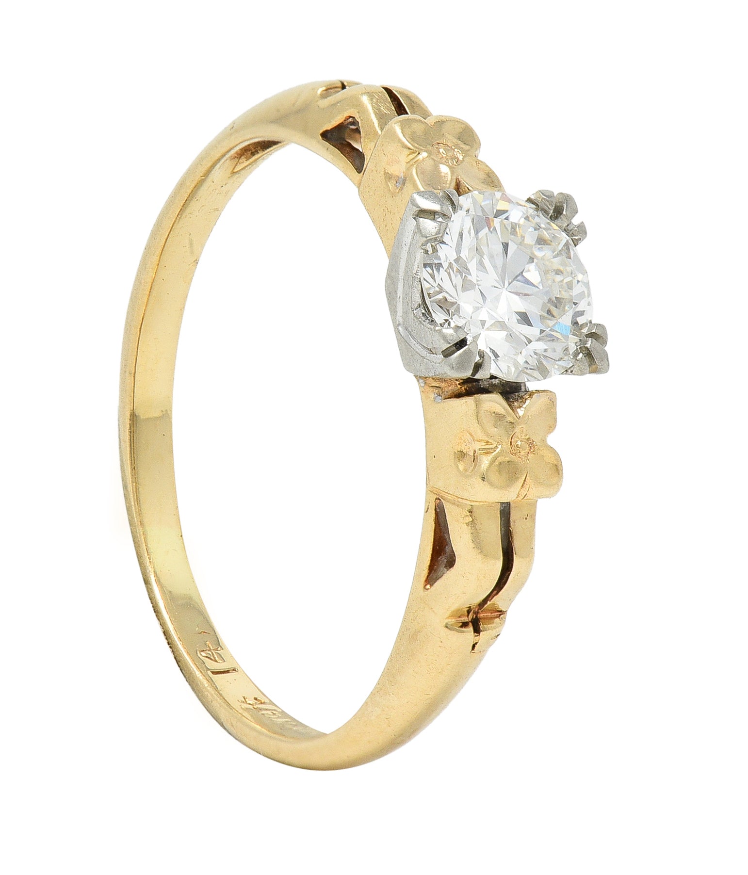 Retro 0.53 CTW European Cut Diamond 14 Karat Gold Blossom Engagement Ring