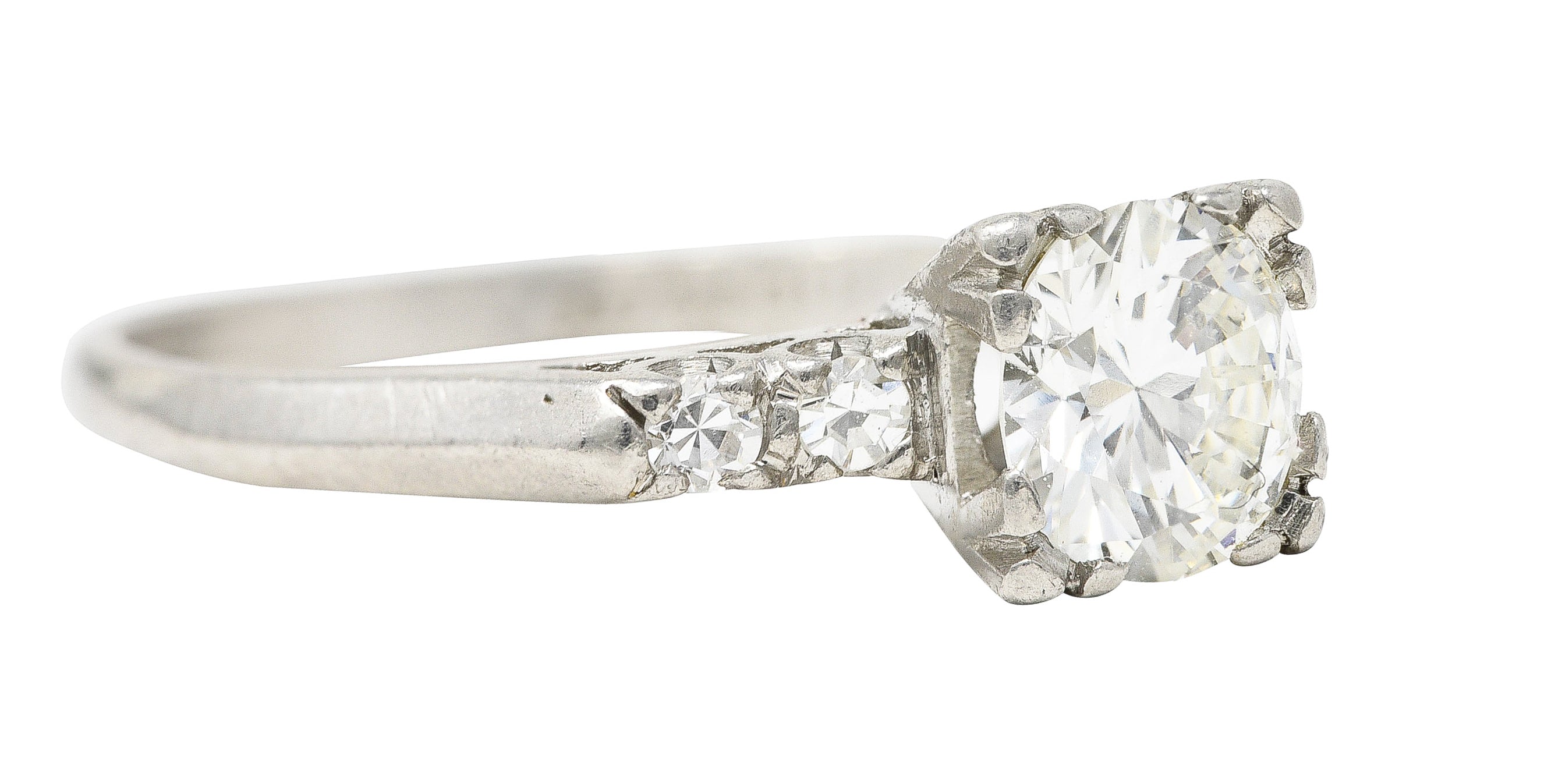 Late Art Deco 0.96 CTW Transitional Cut Diamond Platinum Five Stone Engagement Ring Wilson's Estate Jewelry