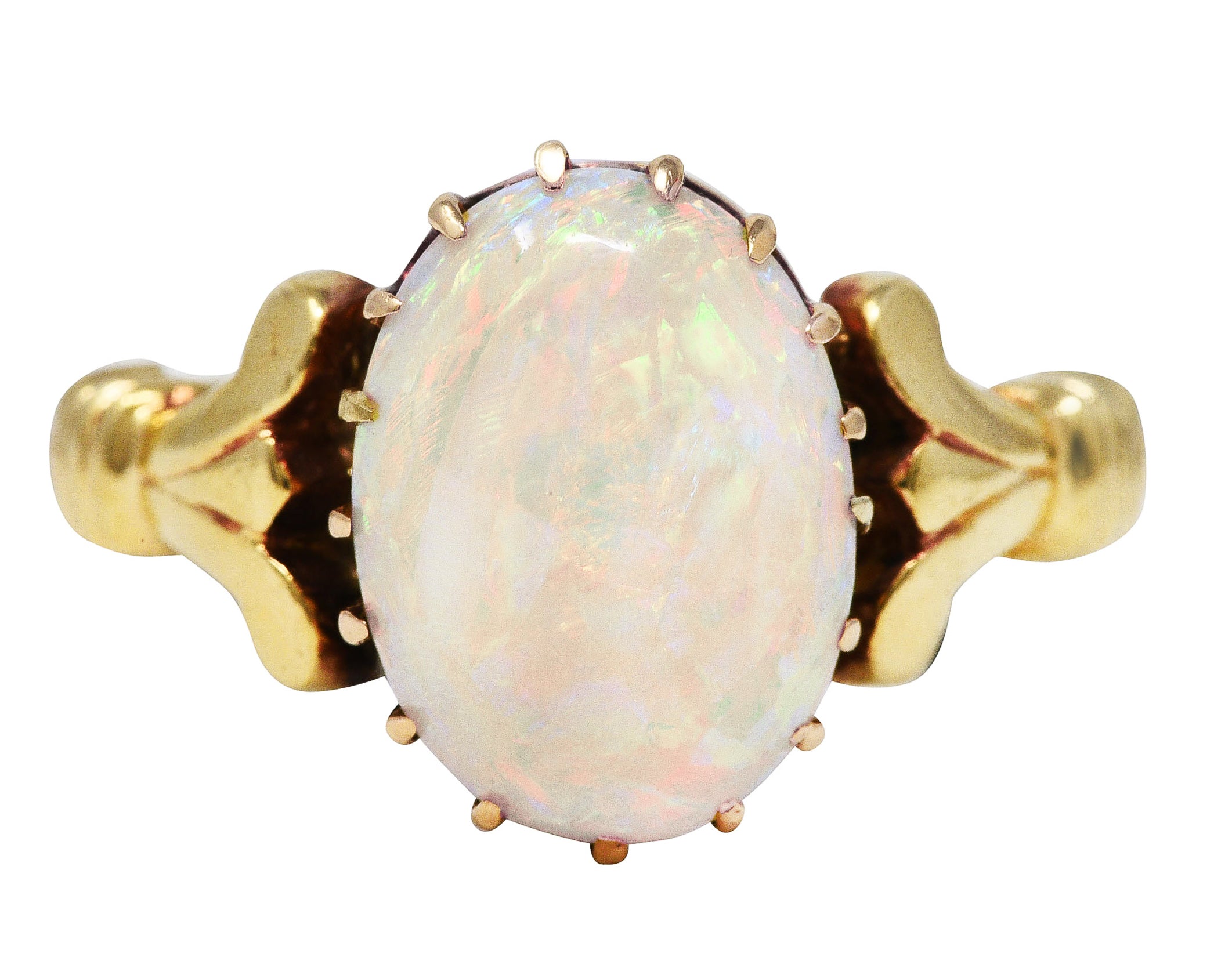 Victorian Opal 14 Karat Yellow Gold Lotus Gemstone Antique Ring Wilson's Estate Jewelry