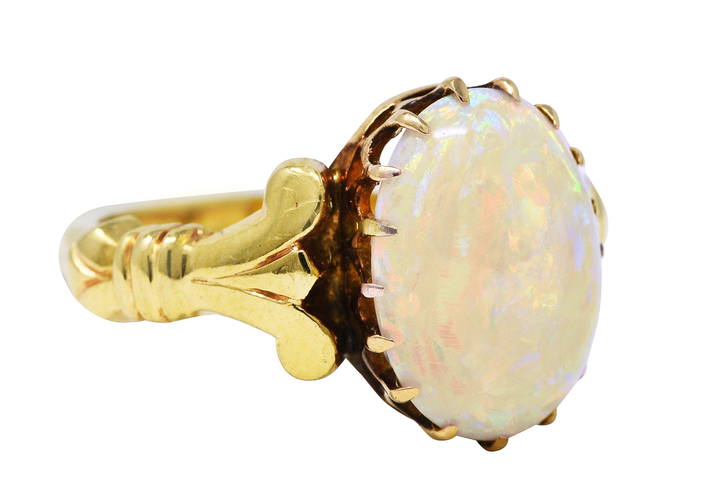 Victorian Opal 14 Karat Yellow Gold Lotus Gemstone Antique Ring Wilson's Estate Jewelry