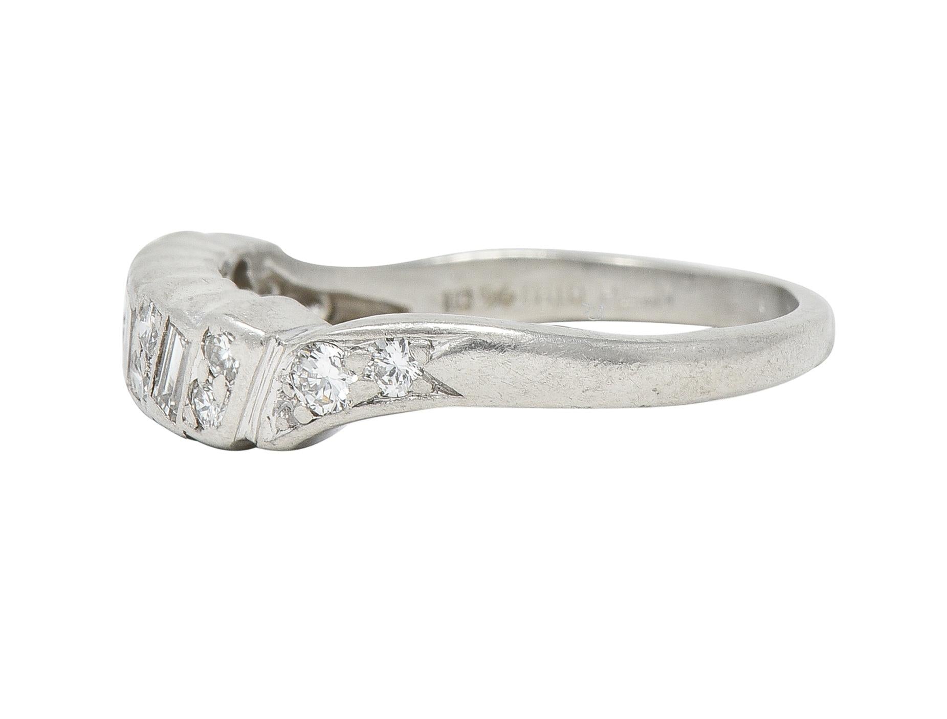 Mid-Century 0.62 CTW Diamond Platinum Ribbon Vintage Band Ring